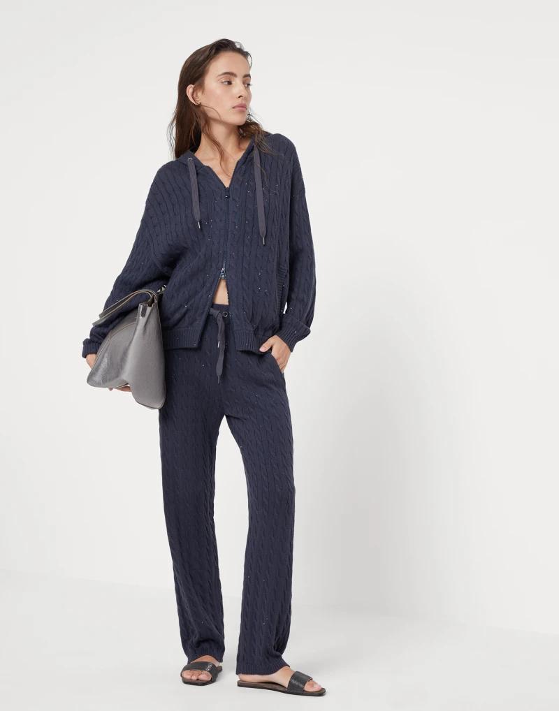 Blue Cotton Casual Pants