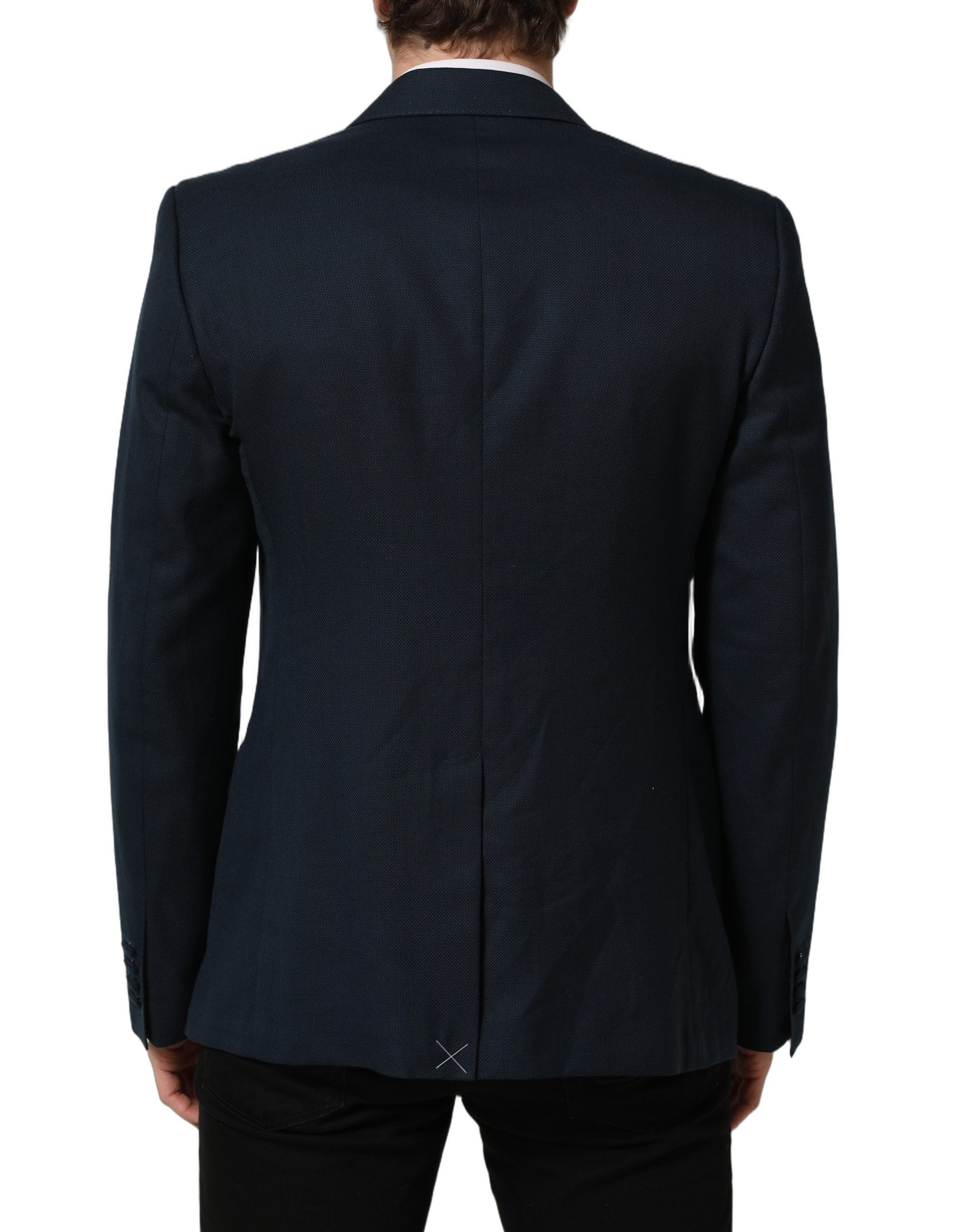 Blue Wool Logo Single Breasted Coat Blazer