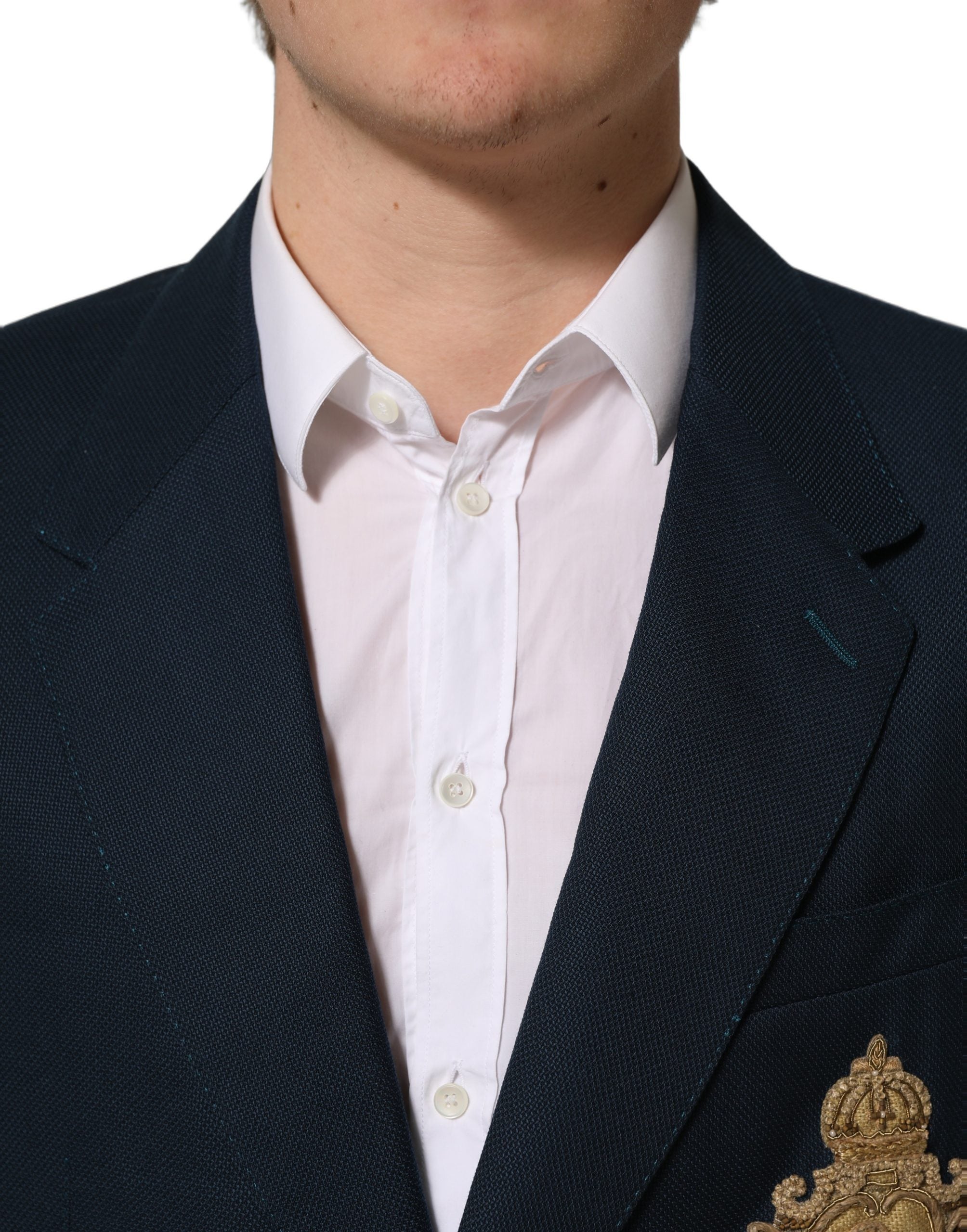 Blue Wool Logo Single Breasted Coat Blazer