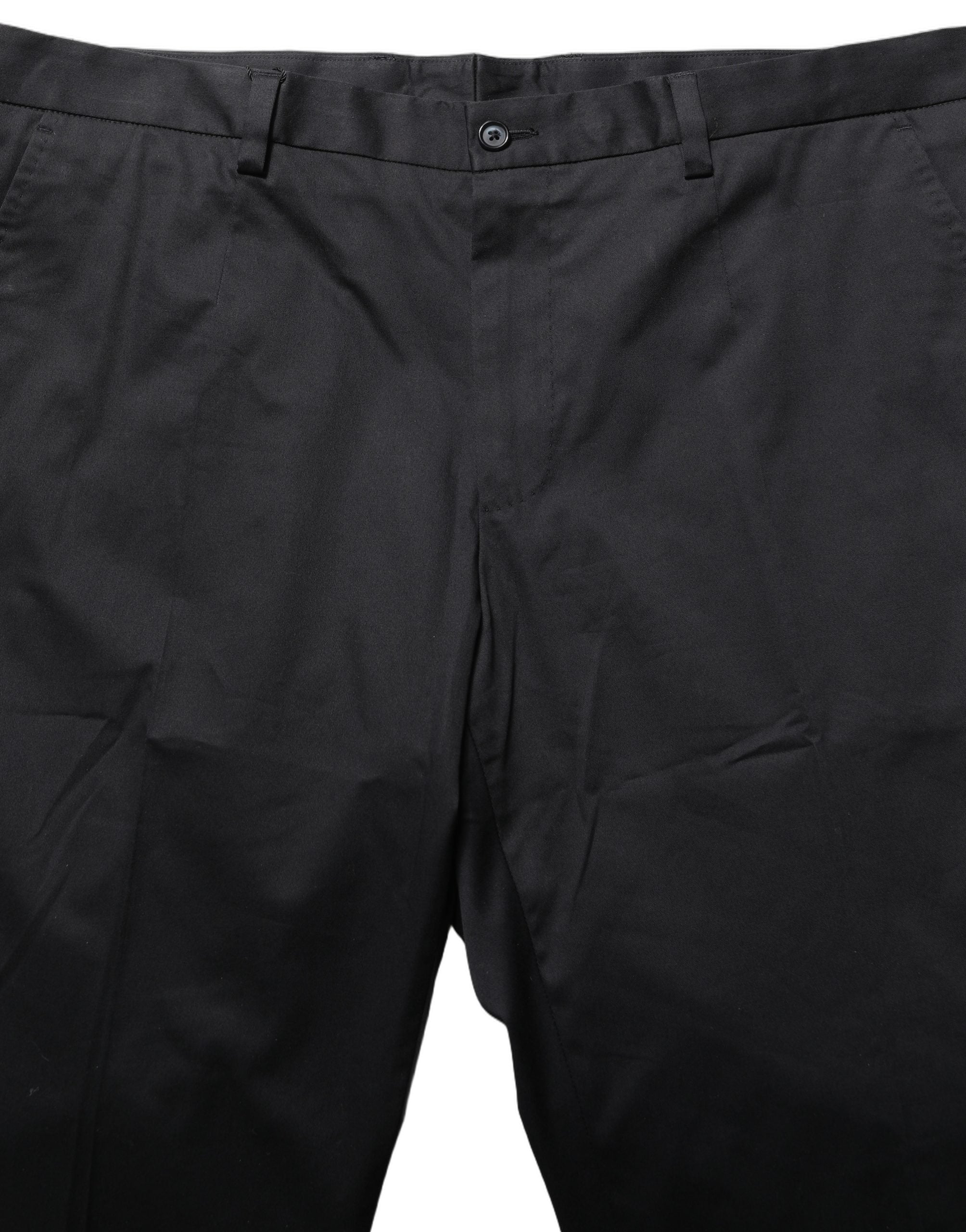 Black Cotton Tapered Leg Dress Trouser Pants