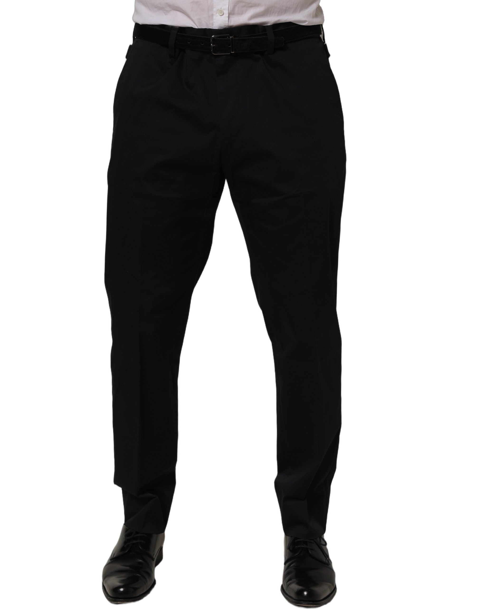 Black Cotton Tapered Leg Dress Trouser Pants