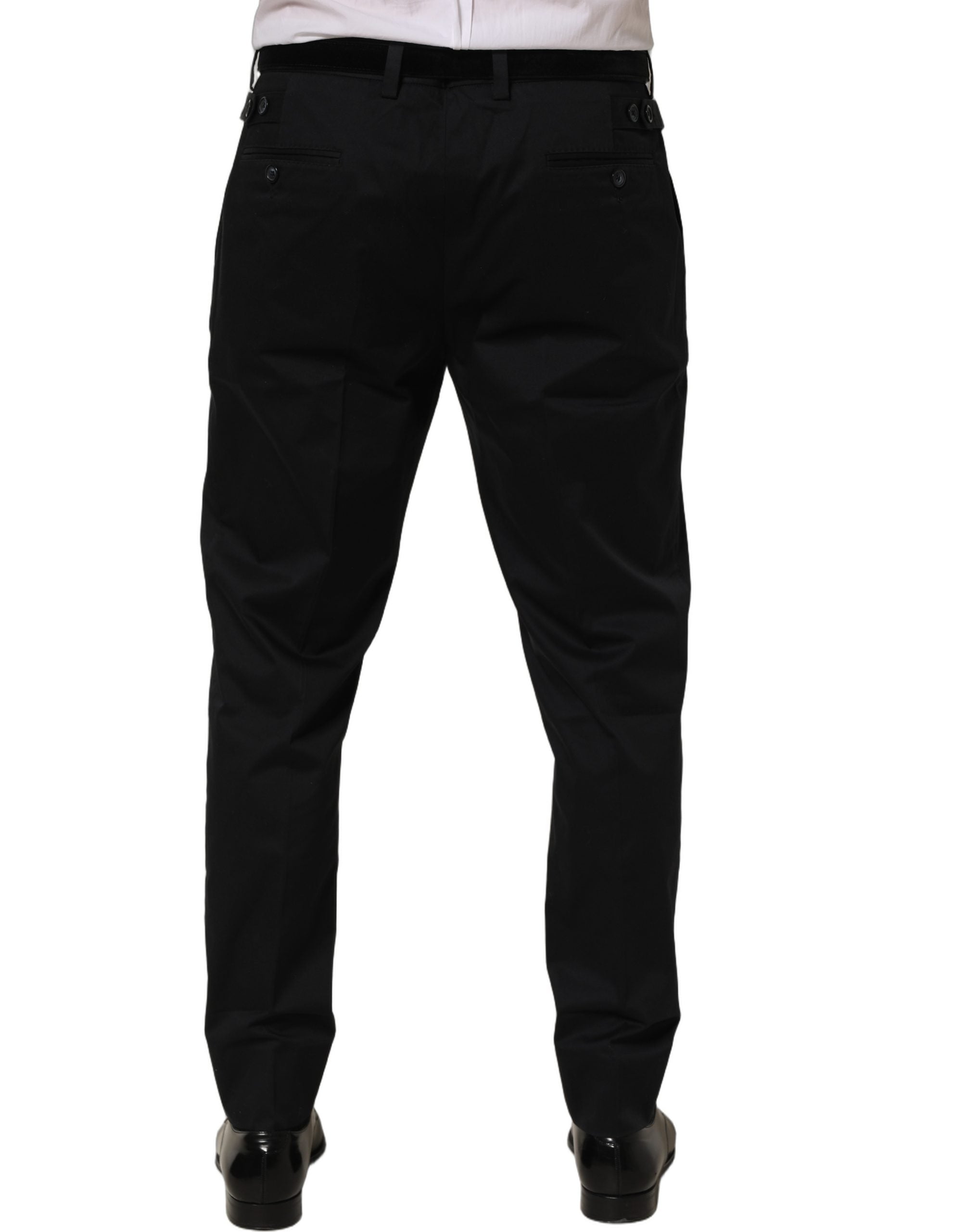 Black Cotton Tapered Leg Dress Trouser Pants
