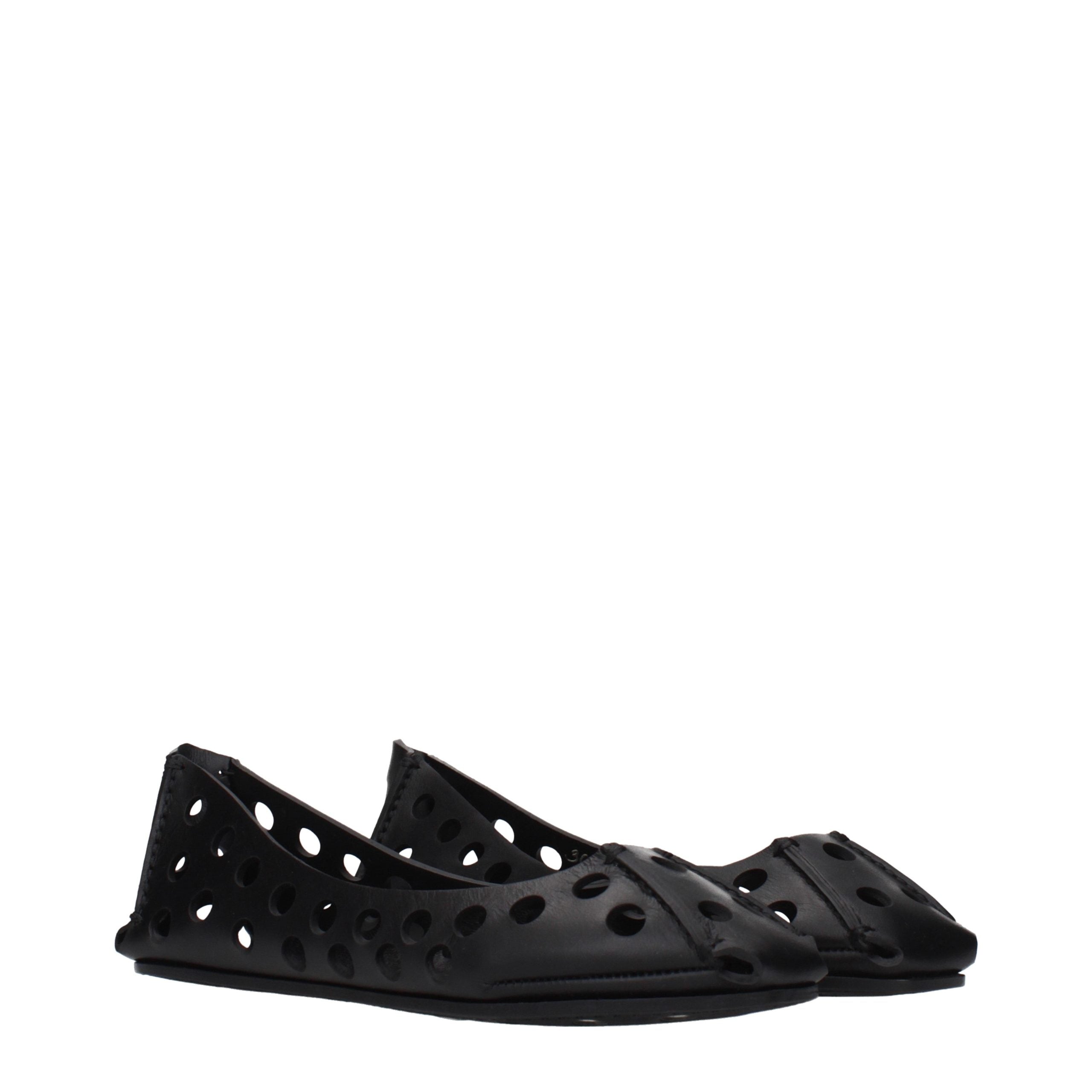 Black Leather Ballet Flats