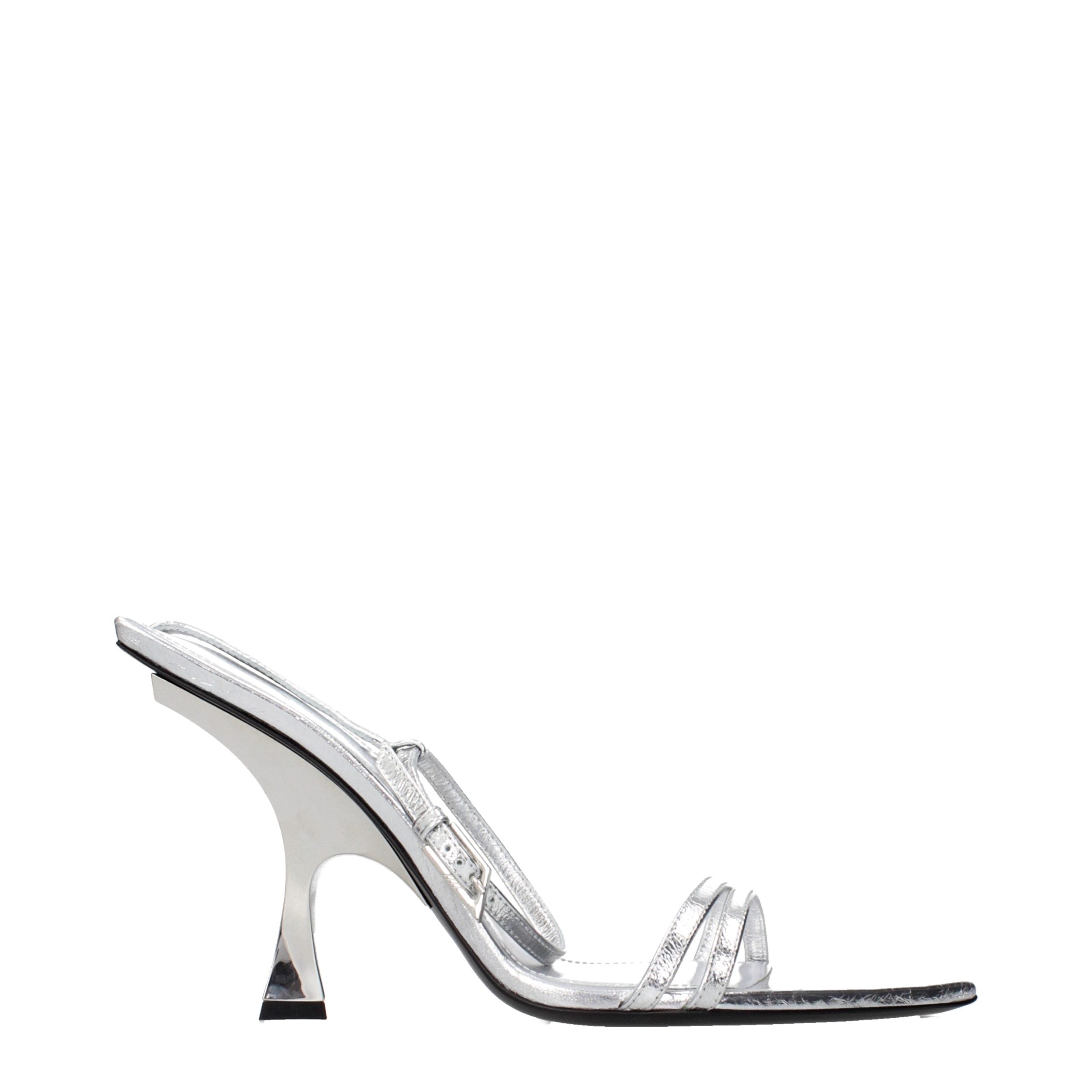 Gray Leather Stiletto Heel Sandals