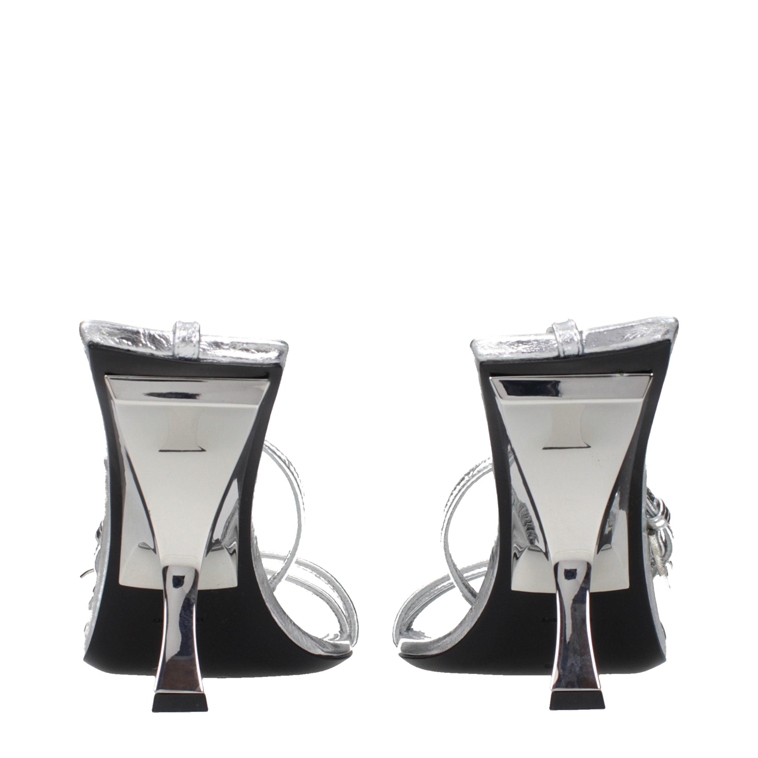 Gray Leather Stiletto Heel Sandals