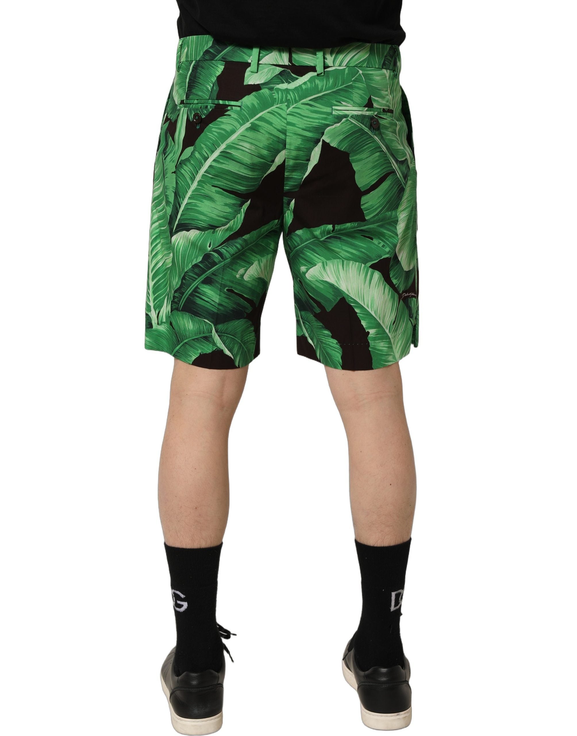 Black Green Banana Leaf Men Bermuda Shorts