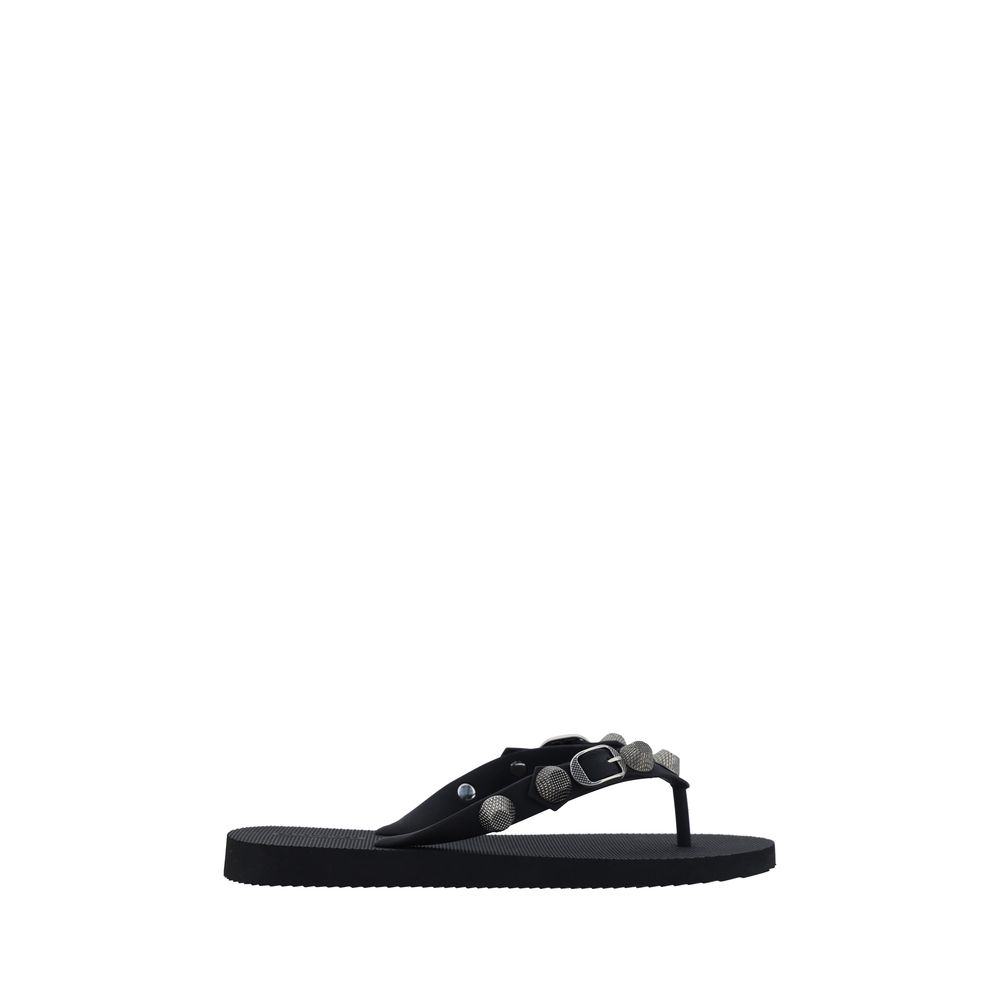 Black Polyurethane Flip-Flop Sandals