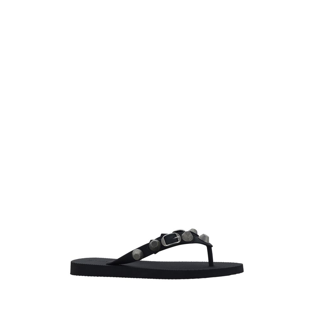 Black Polyurethane Flip-Flop Sandals