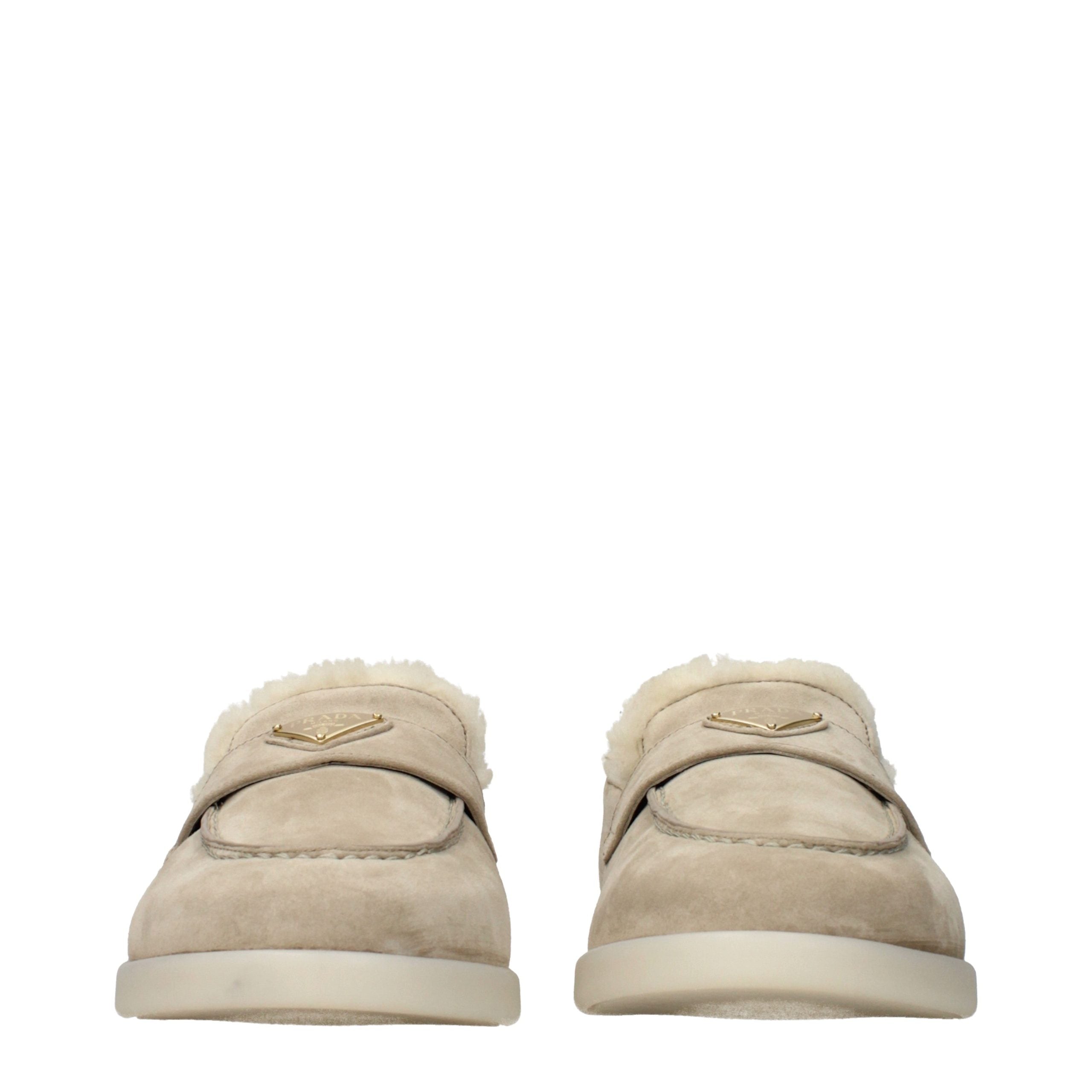 Beige Leather Slip-On Loafers