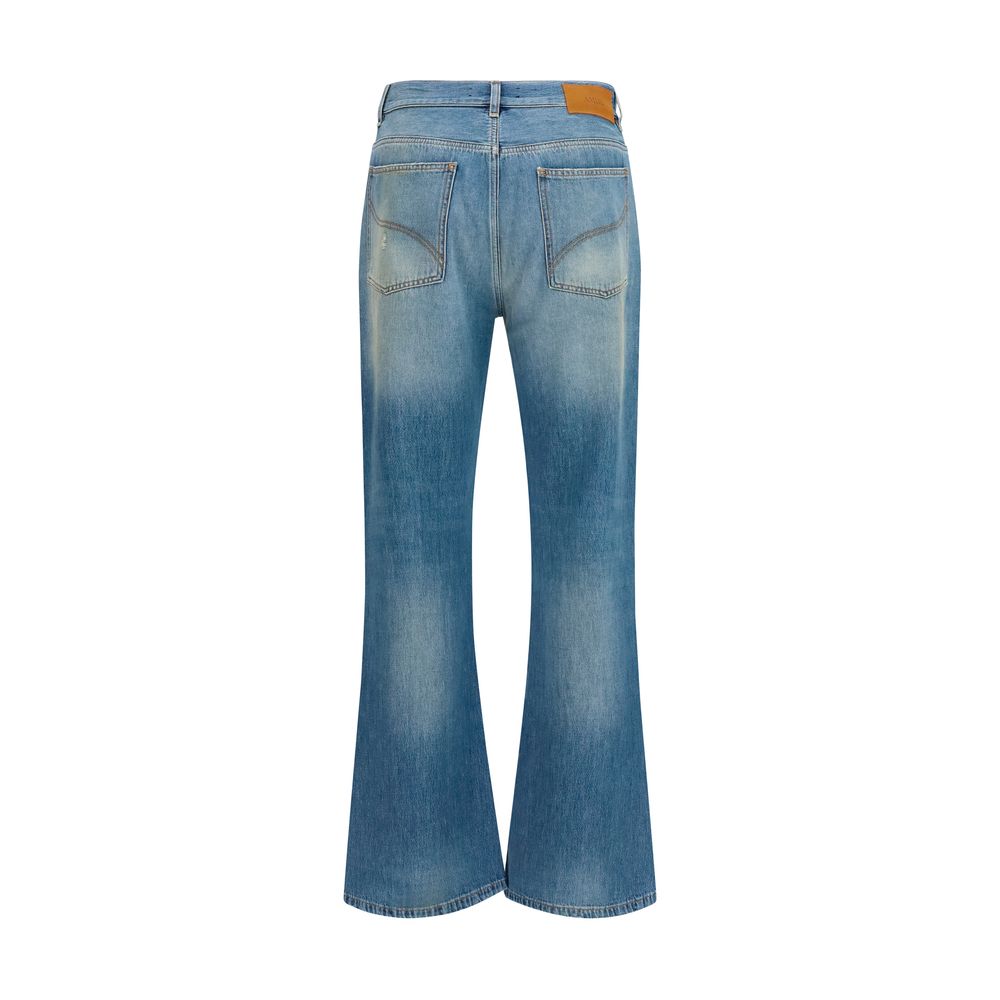 Blue Cotton Flared Jeans