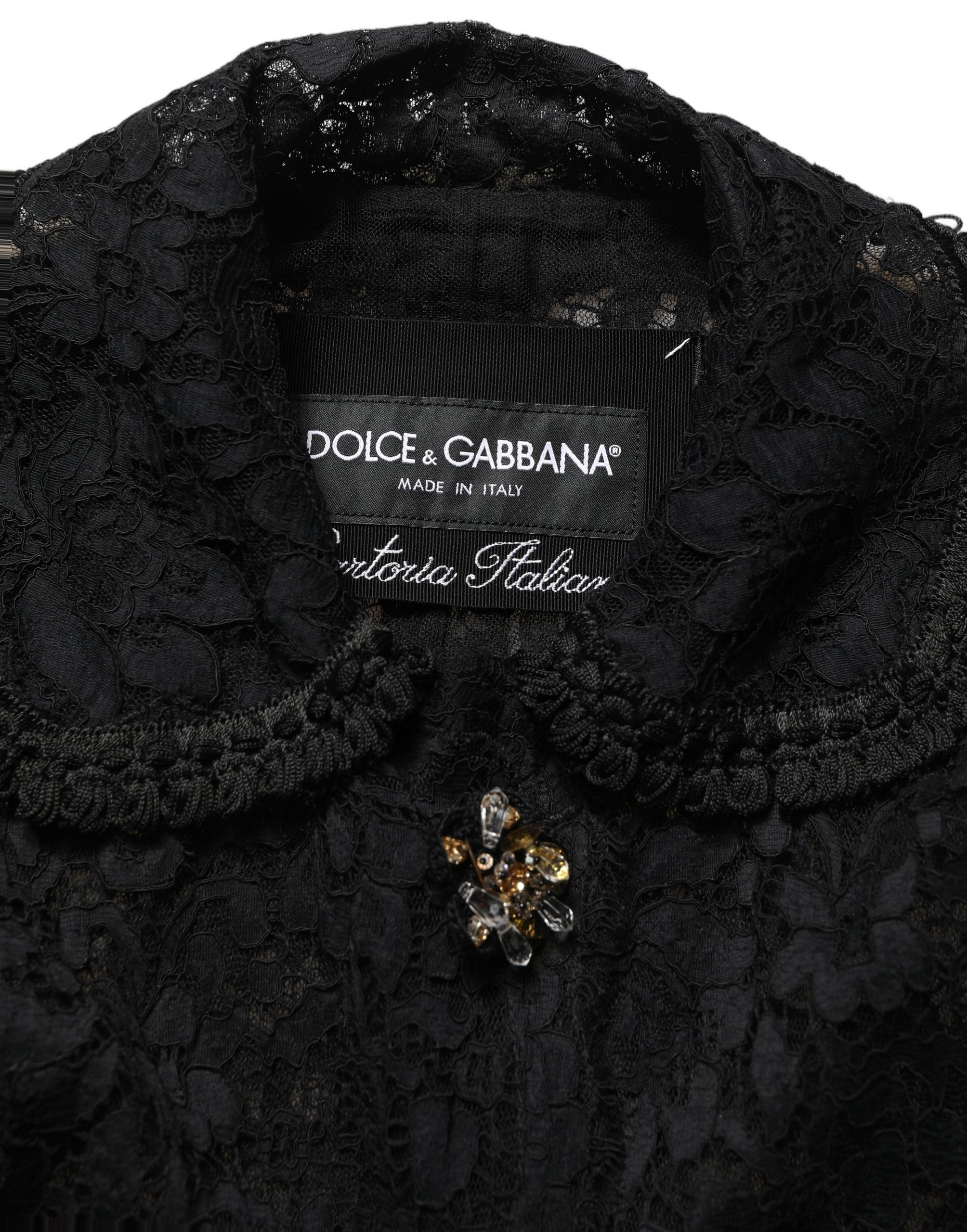 Black Embellished Guipure Lace Coat Jacket