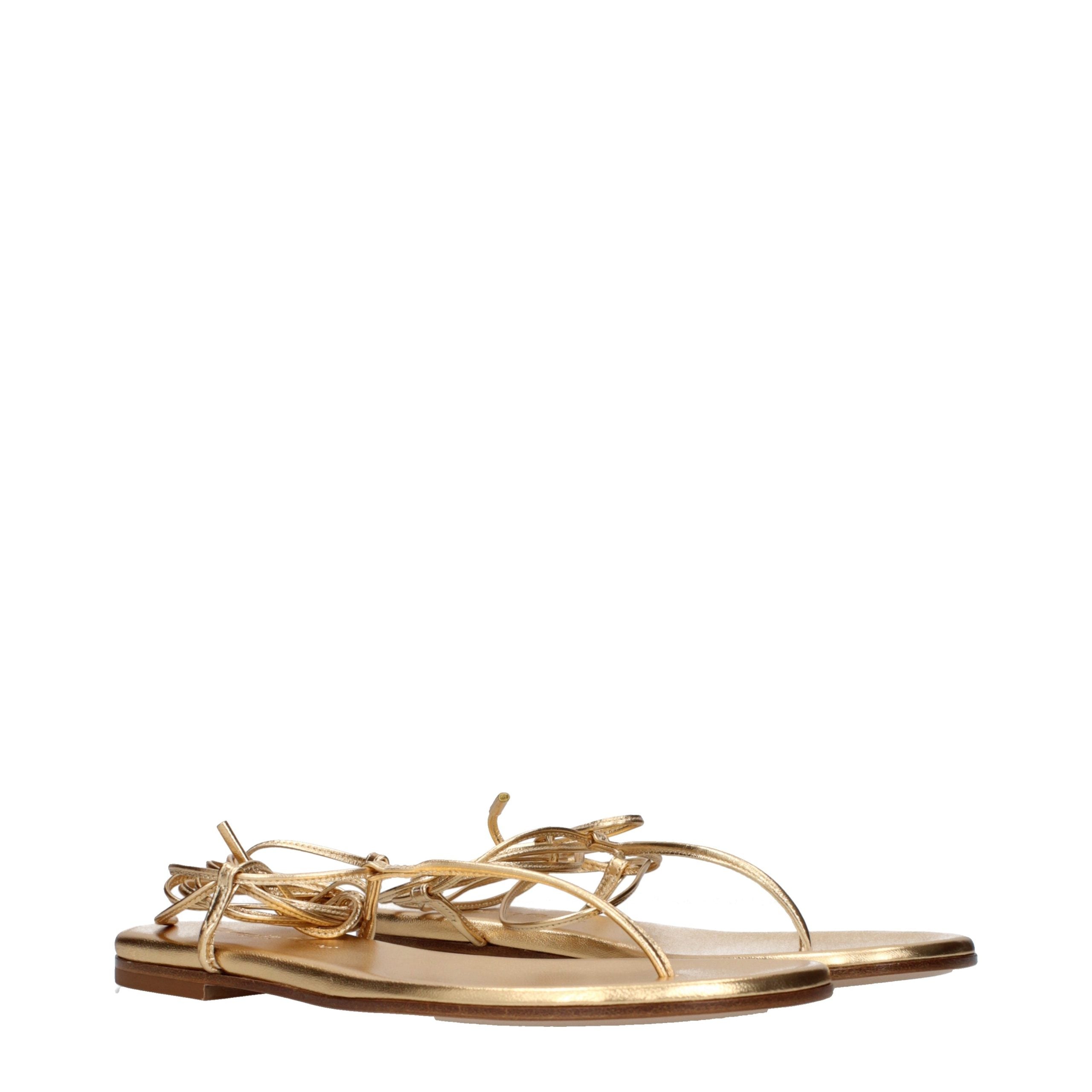 Gold Leather Flip-Flop Sandals