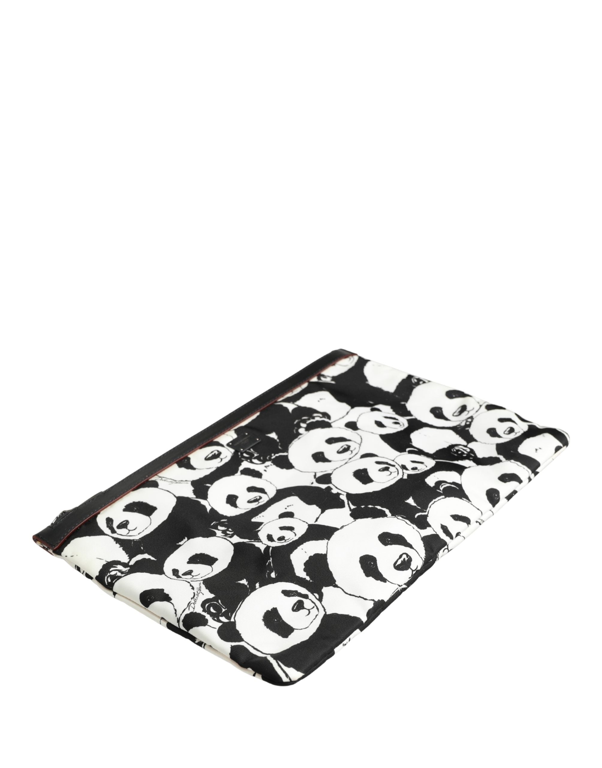 Black White Panda Print Nylon Clutch Men Pouch Borse Bag
