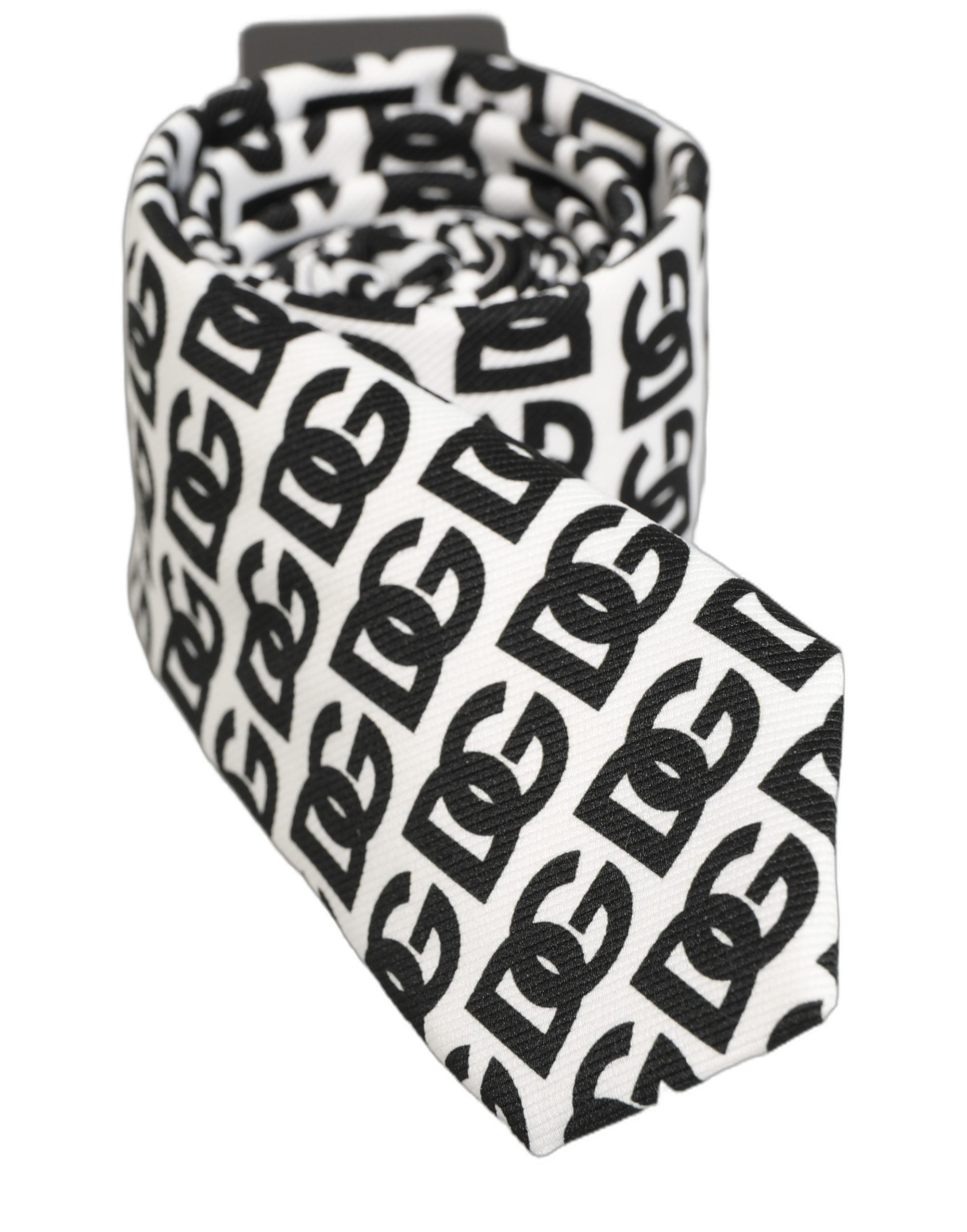 White Black Logo Monogram Wide Adjustable Men Necktie Tie