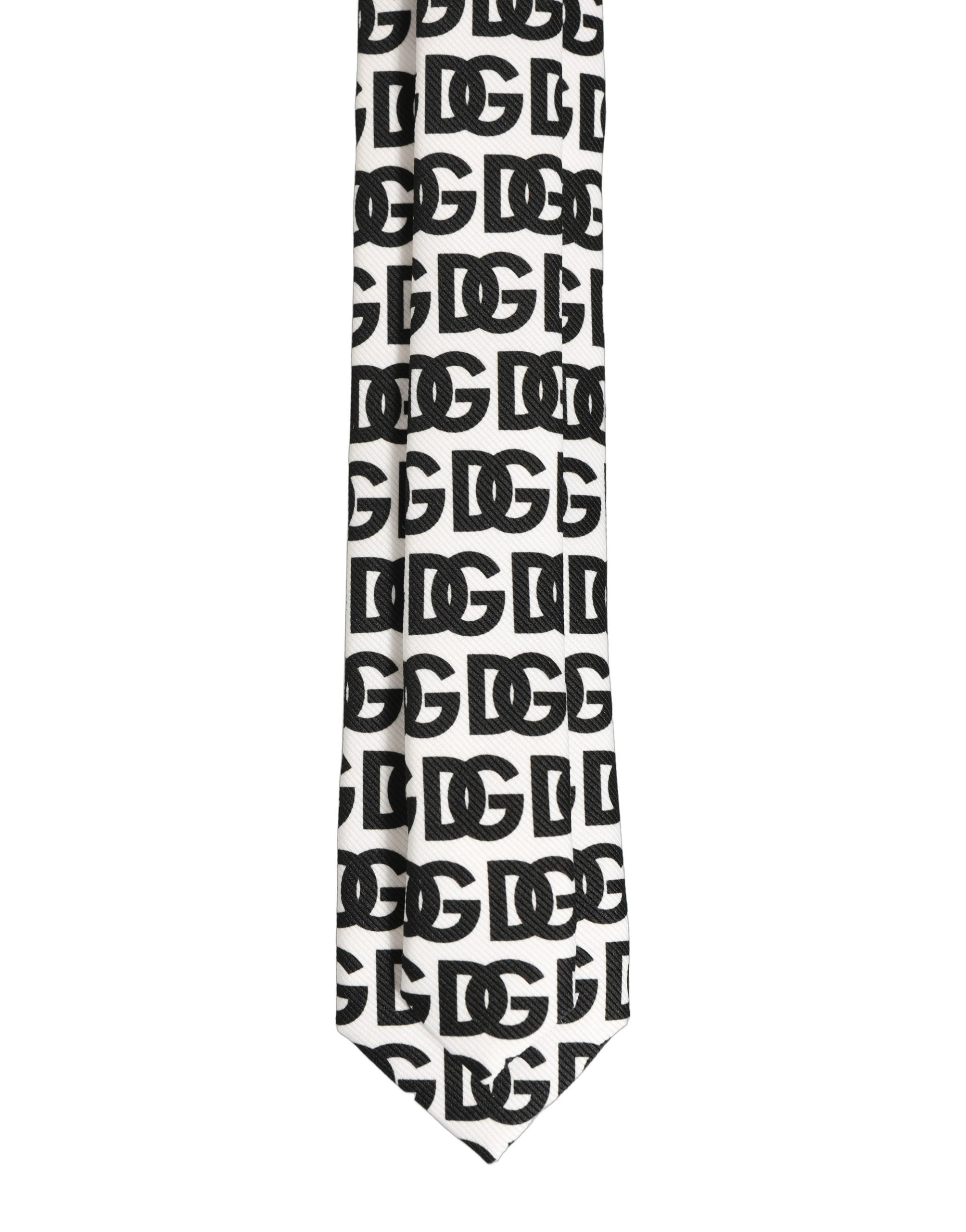 White Black Logo Monogram Wide Adjustable Men Necktie Tie