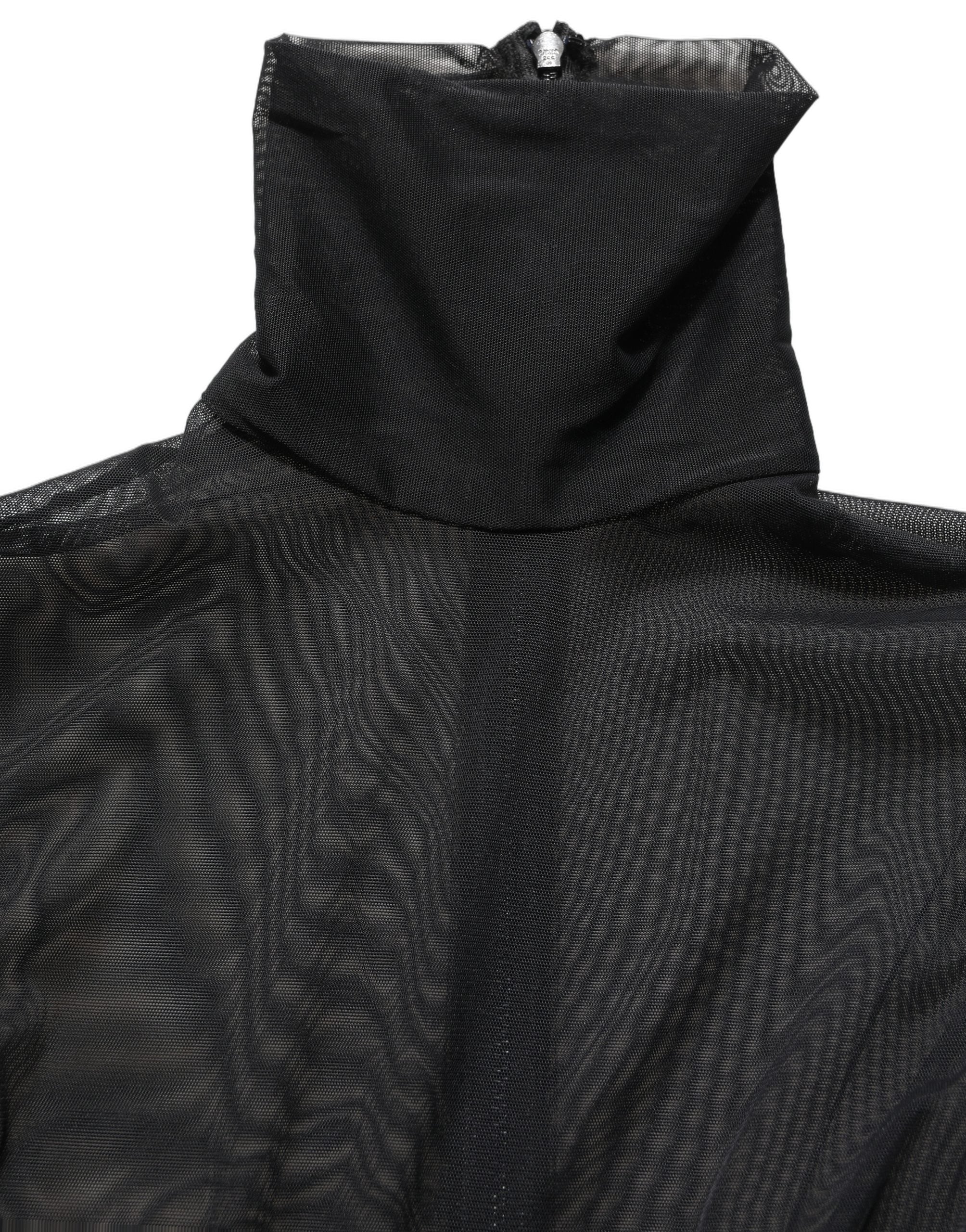 Black Sheer Mesh Jumpsuit Turtleneck Dress