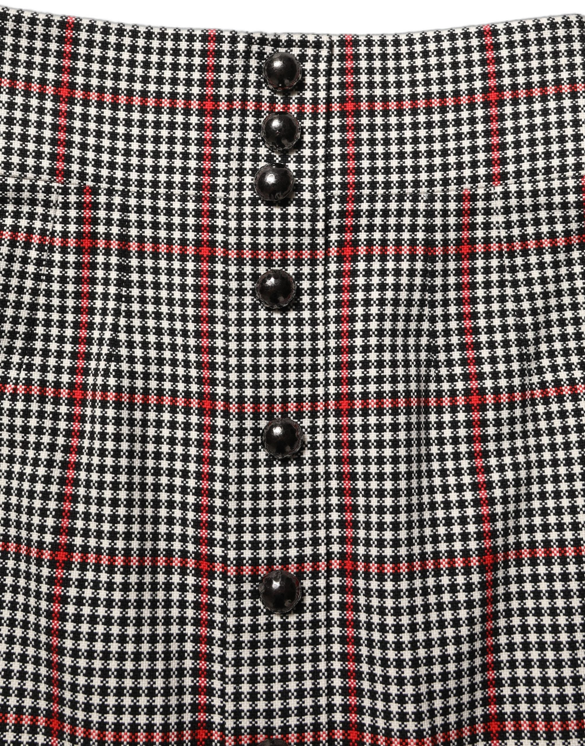 Gray Checkered High Waist A-line Mini Skirt