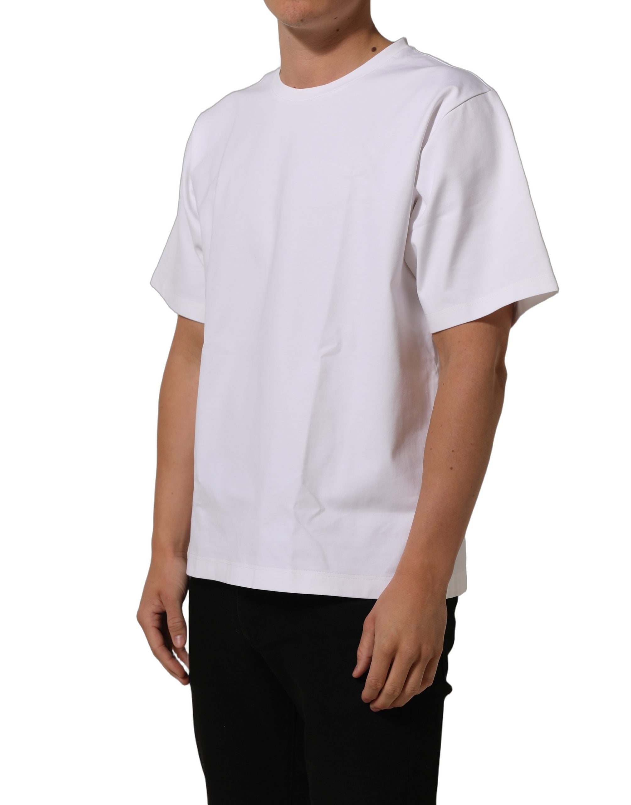 White Cotton Short Sleeves Crew Neck T-shirt