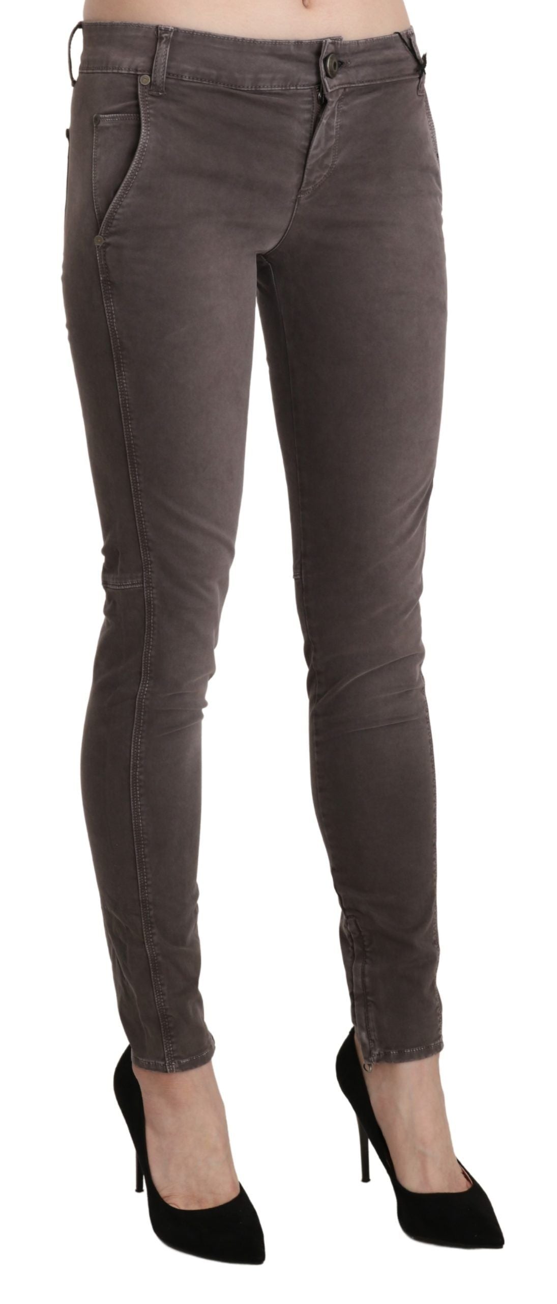 Brown Low Waist Skinny Slim Trouser Cotton Jeans