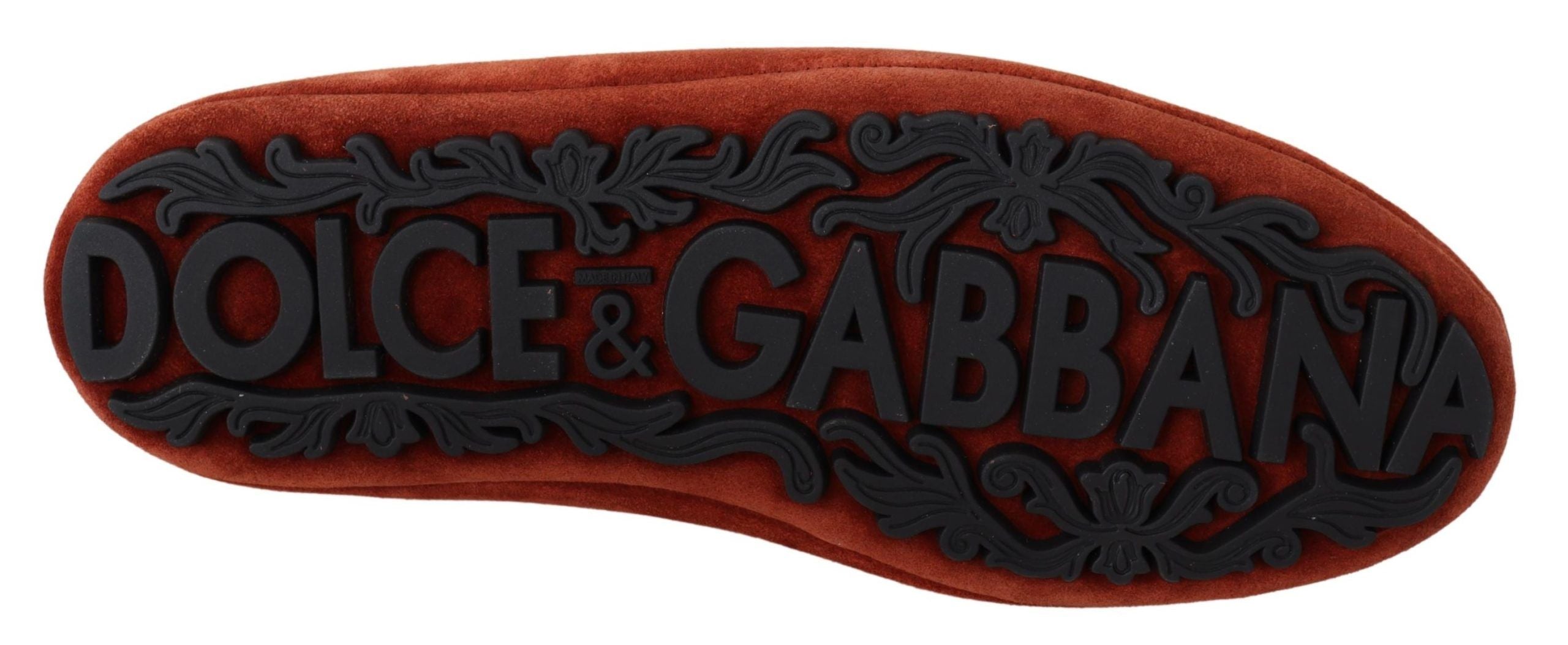 Orange Leather Crystal Crown Loafers Shoes