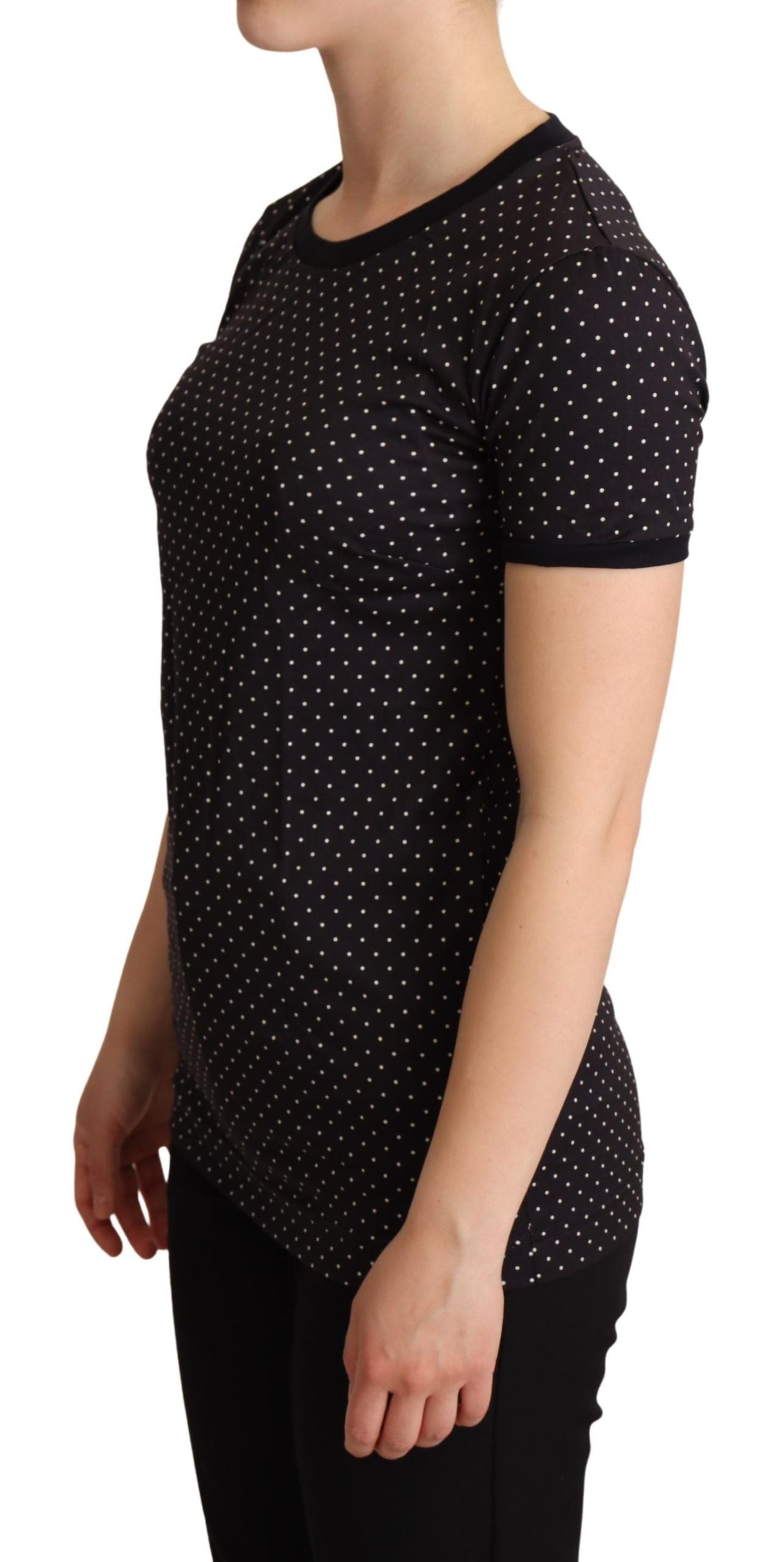 Black Dotted Crewneck Cotton T-shirt