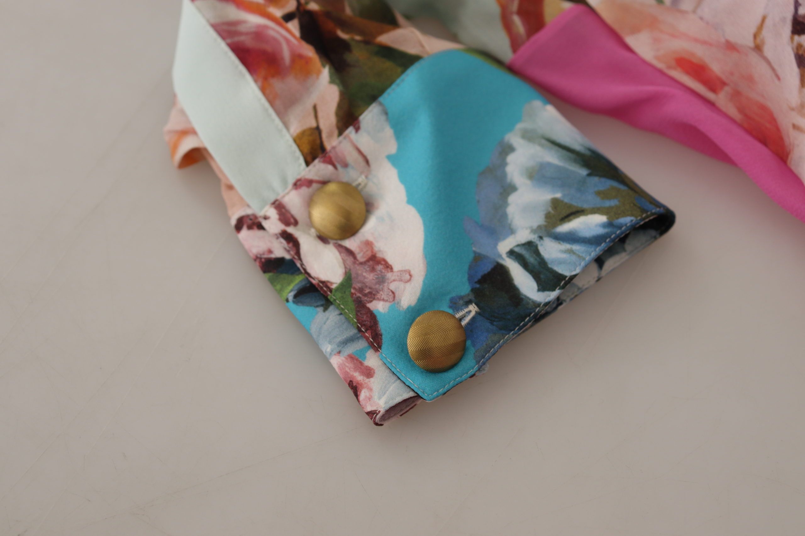 Multicolor Floral Patchwork Design Ascot Collar Top Blouse