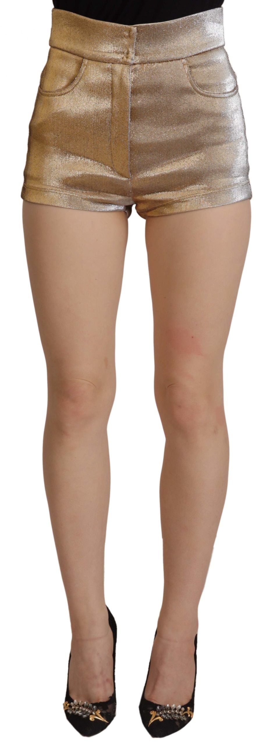 Gold Cotton Blend Glittered Hot Shorts