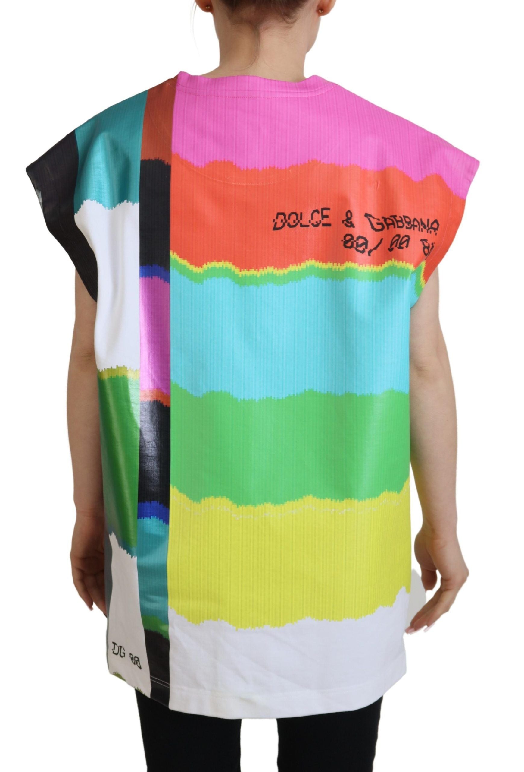 Multicolor TV Print Blouse Cotton T-shirt