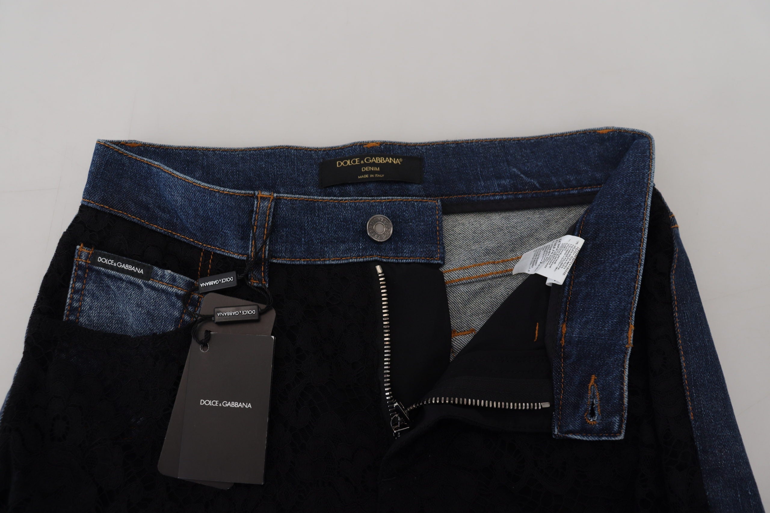 Black Floral Lace Front Skinny Denim Jeans