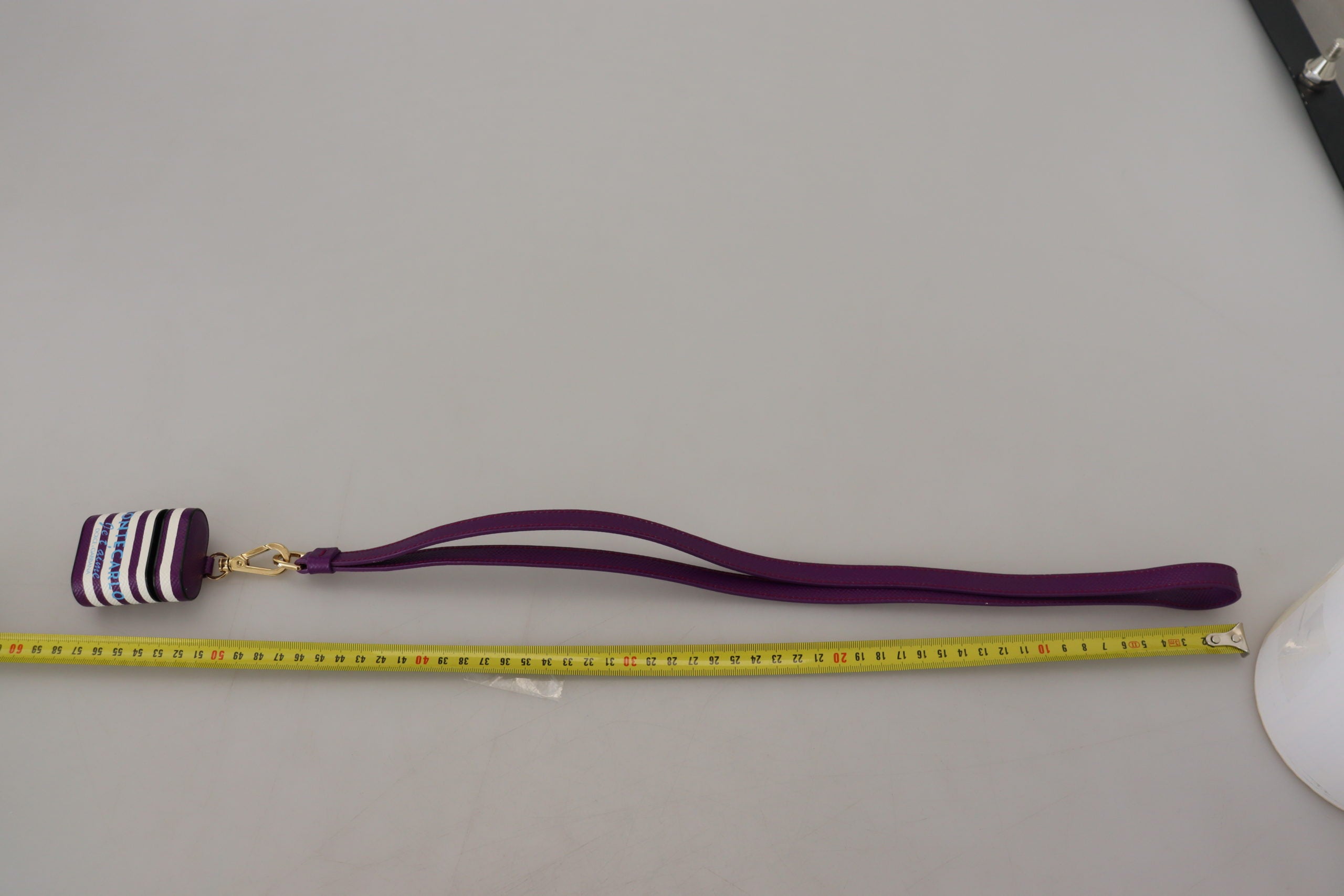 Purple Leather Strap Gold Metal Logo Airpods Case