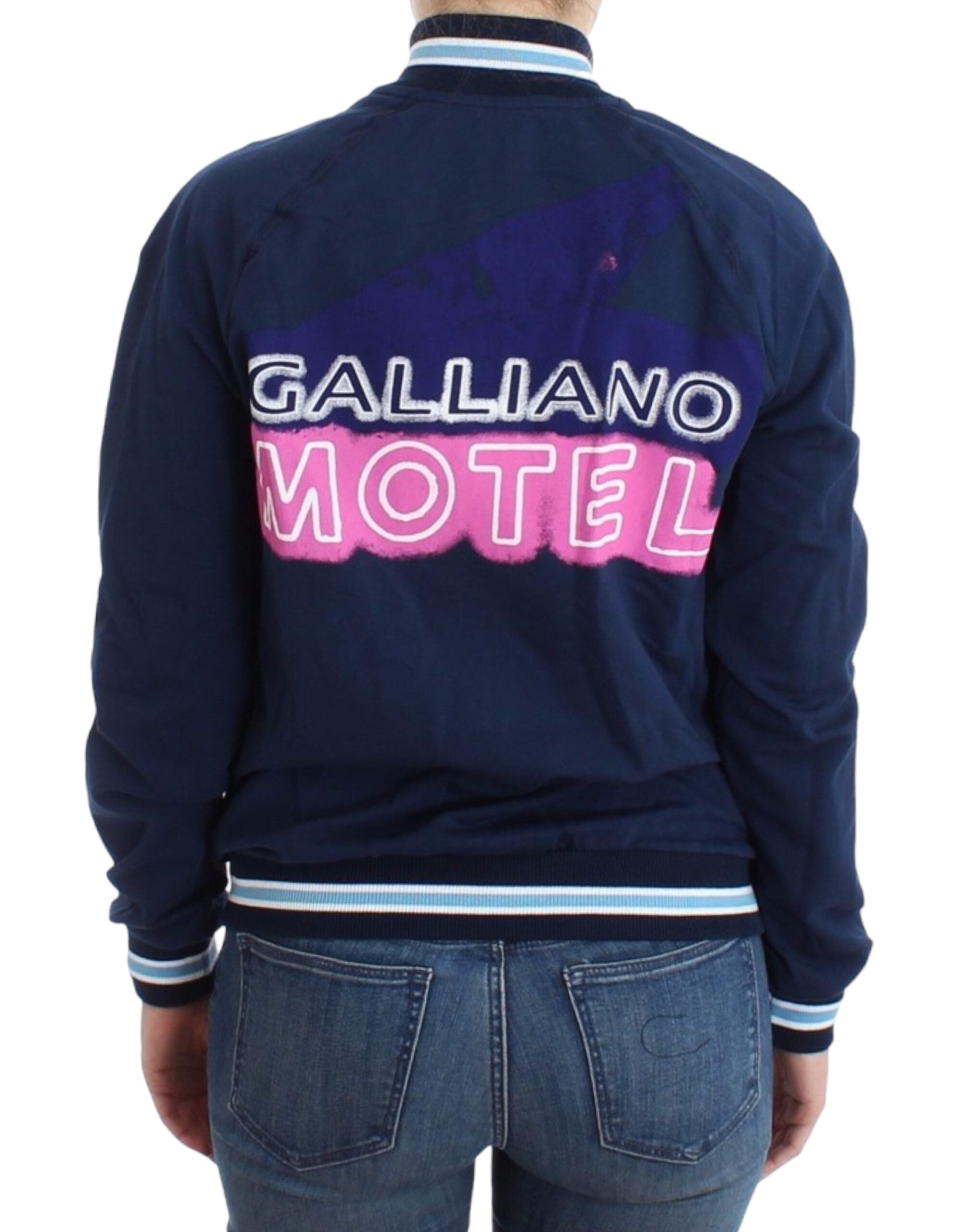 Cardigan albastru elegant cu fermoar și logo John Galliano