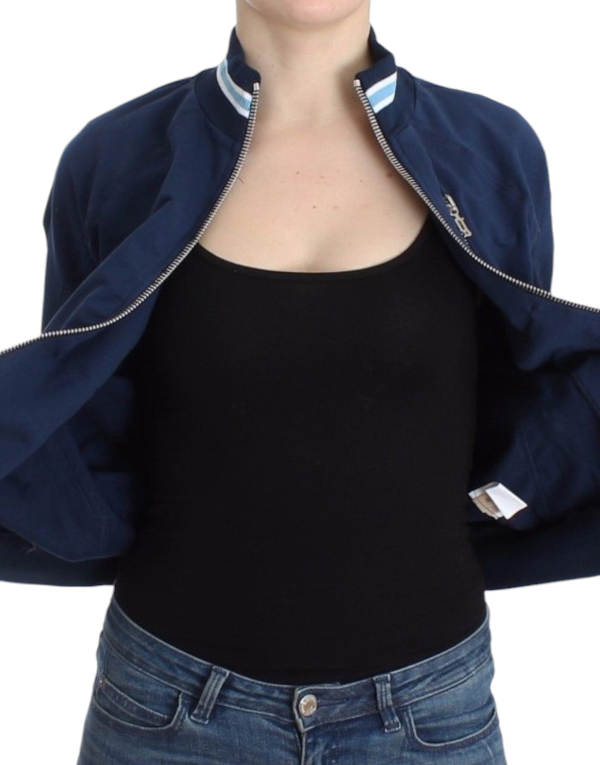 Cardigan albastru elegant cu fermoar și logo John Galliano