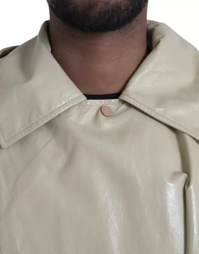 Jachetă trench din piele de miel bej Bottega Veneta