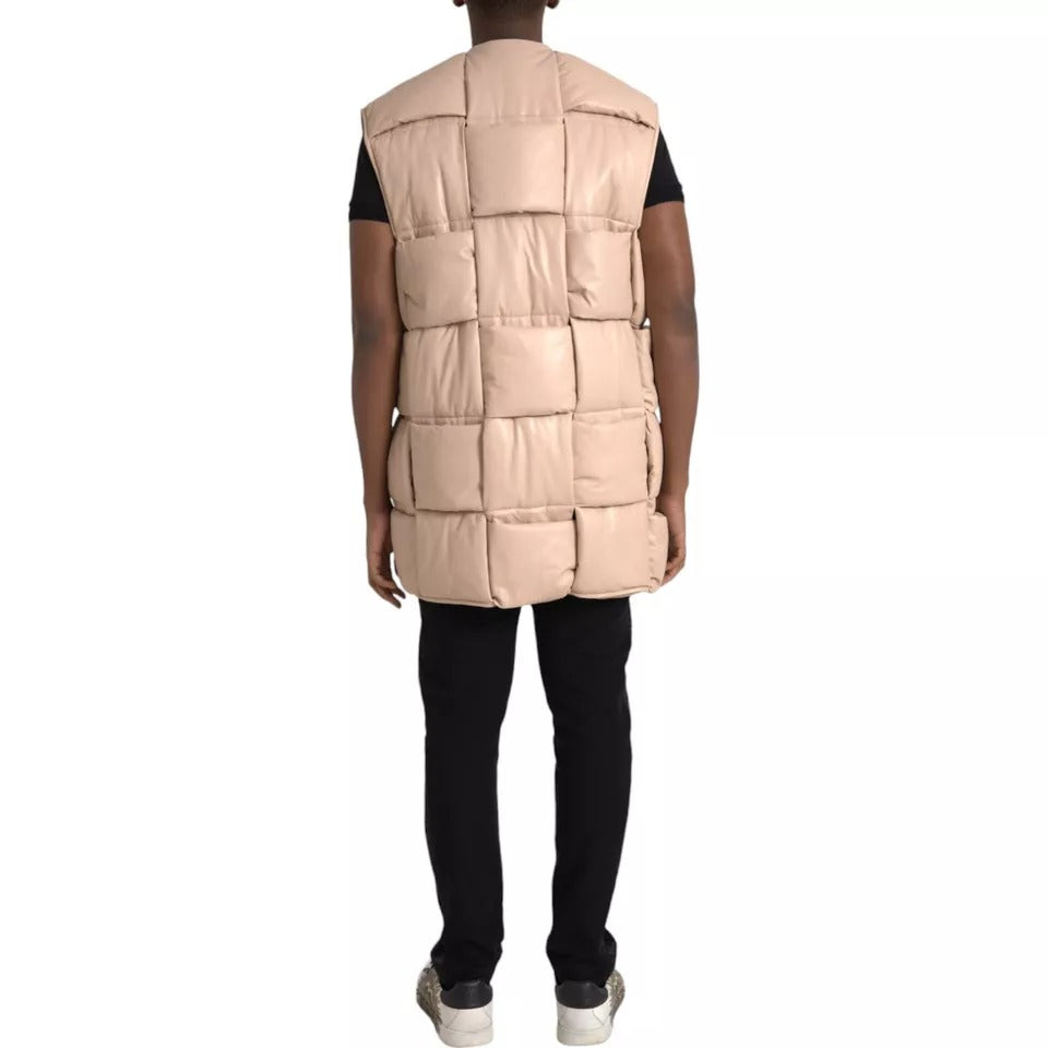 Jachetă din piele de vițel fără mâneci matlasată bej Bottega Veneta