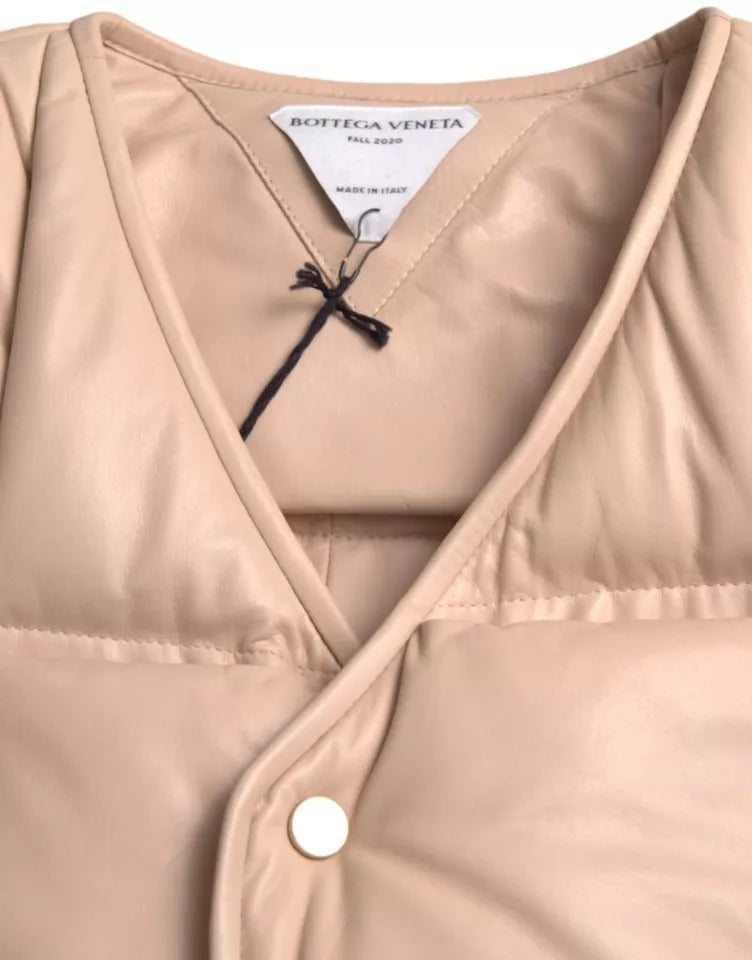 Jachetă din piele de vițel fără mâneci matlasată bej Bottega Veneta