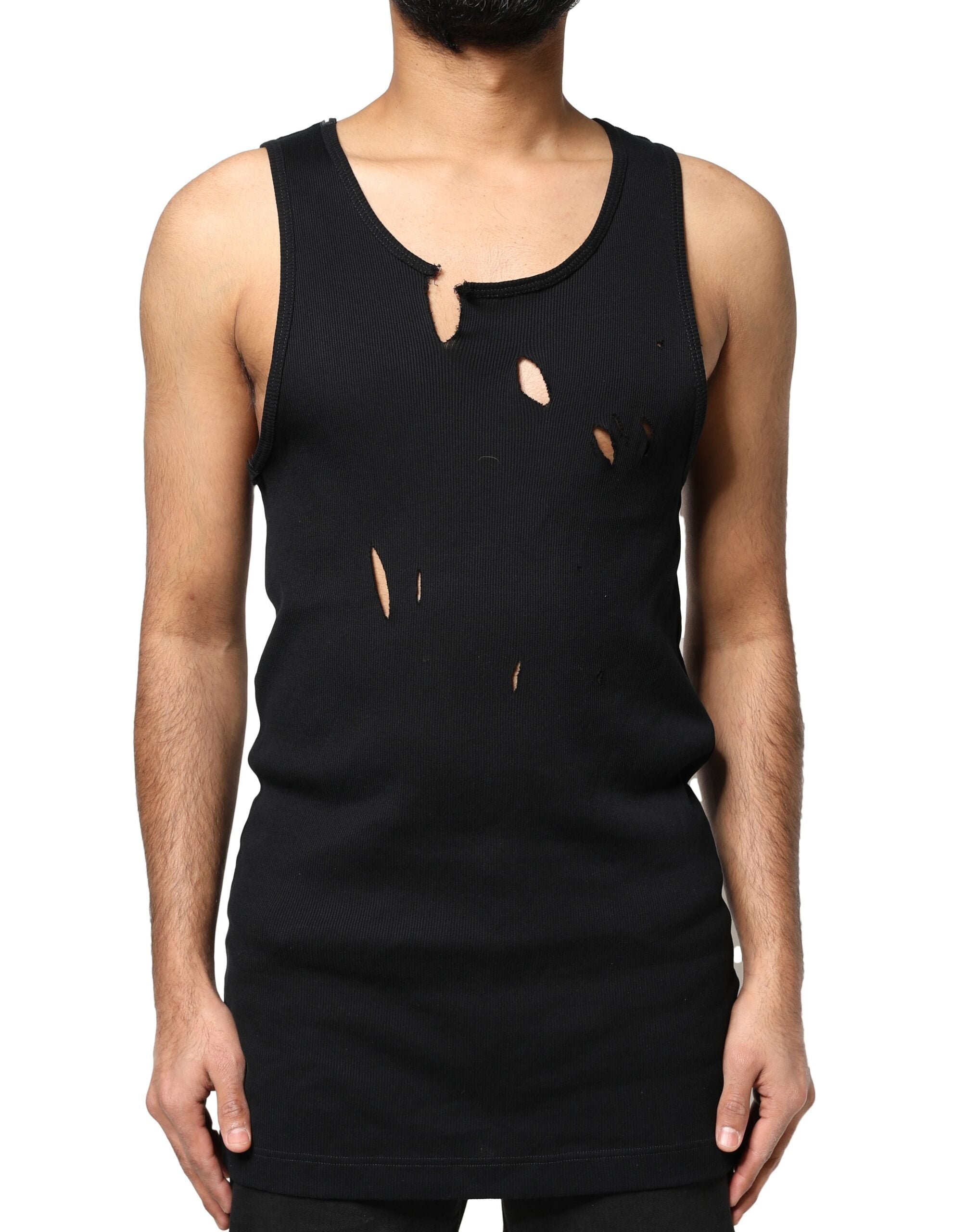 Black Cotton Rip Style Sleeveless Men Tank T-shirt