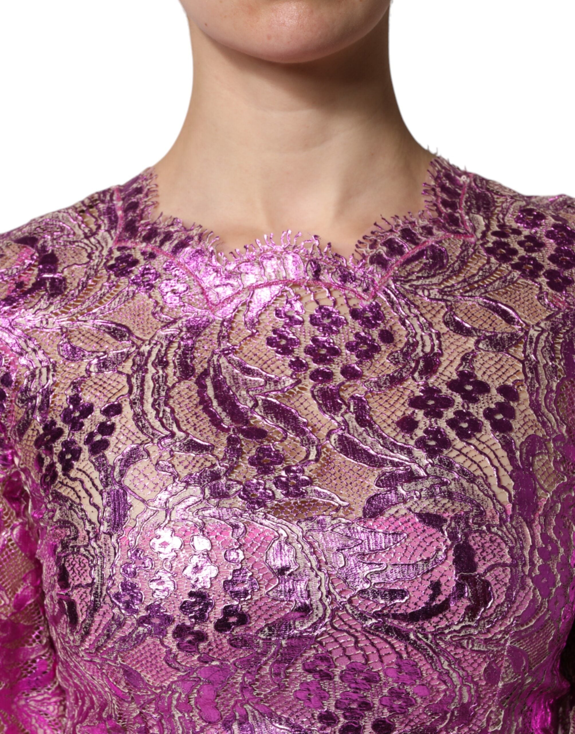 Metallic Fuchsia Floral Sheath Mini Dress
