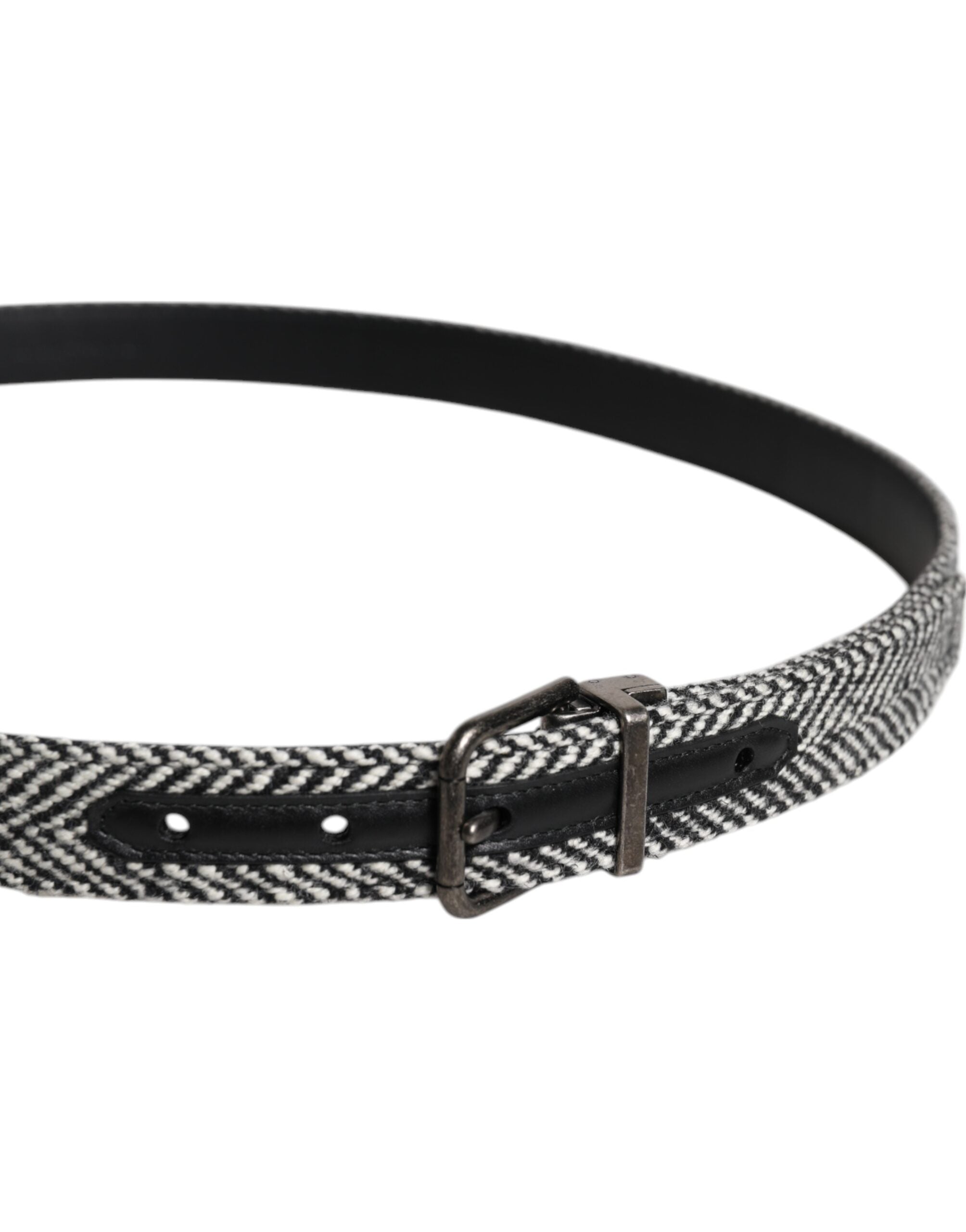 Black White Silver Tone Metal Buckle Belt