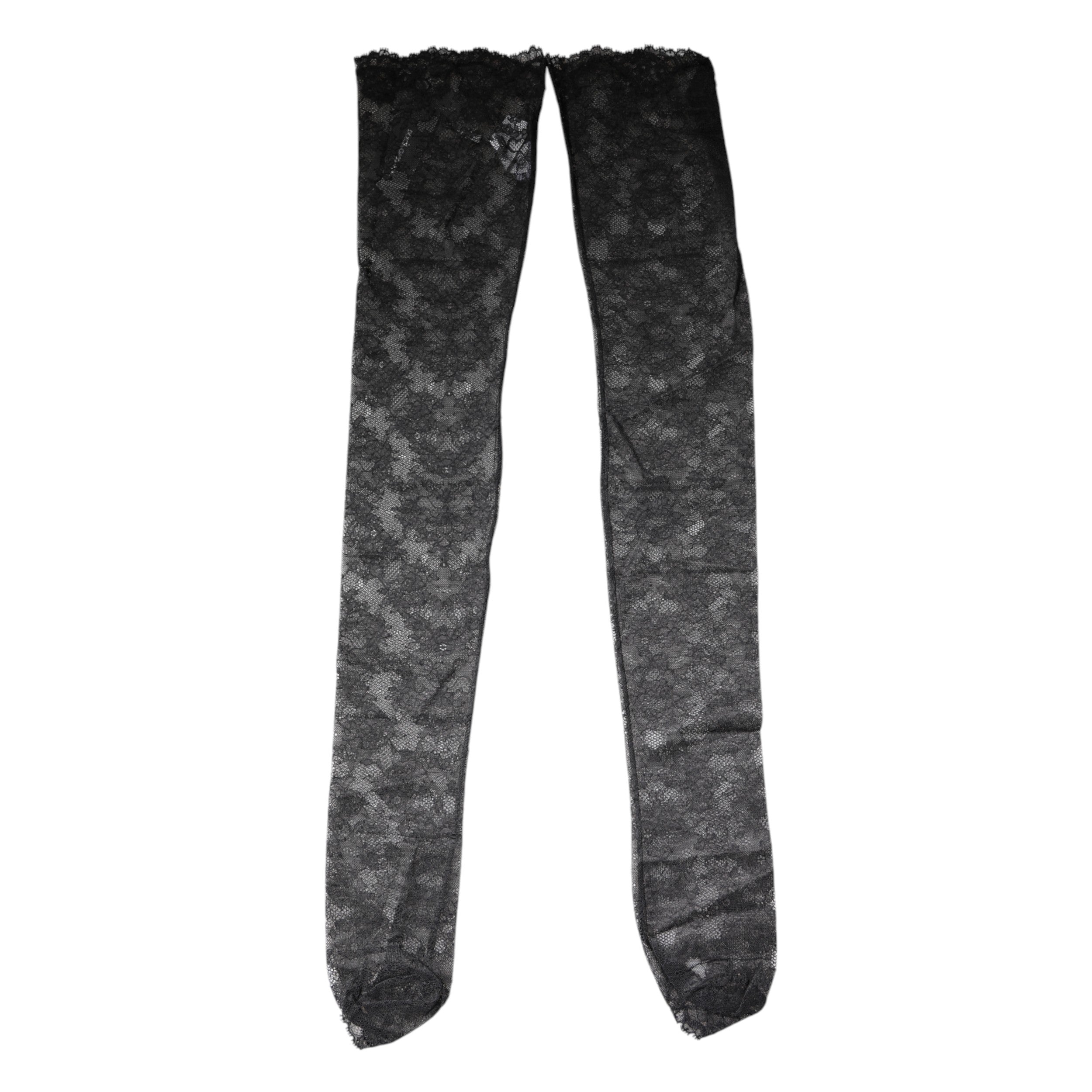 Black Floral Lace Cotton Stretch Stockings Socks