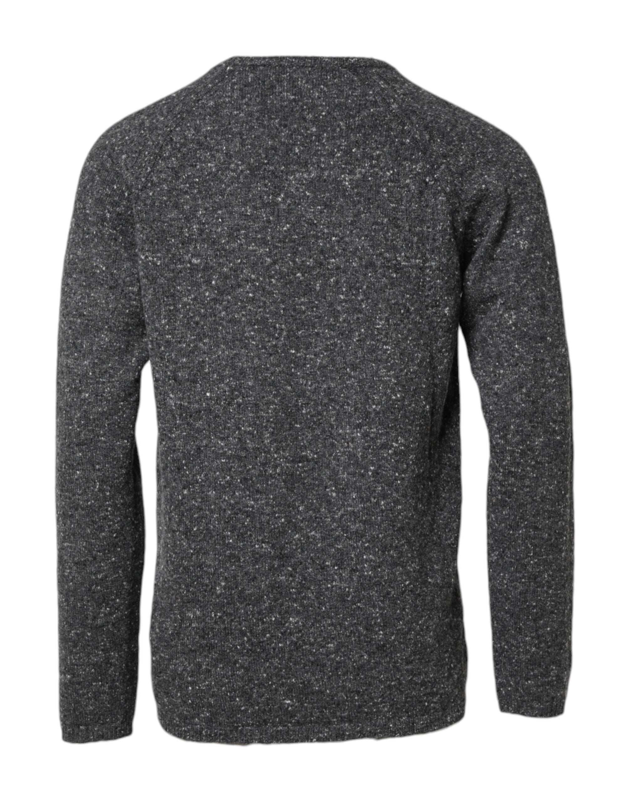Gray Wool Knitted Round Neck Pullover Sweater