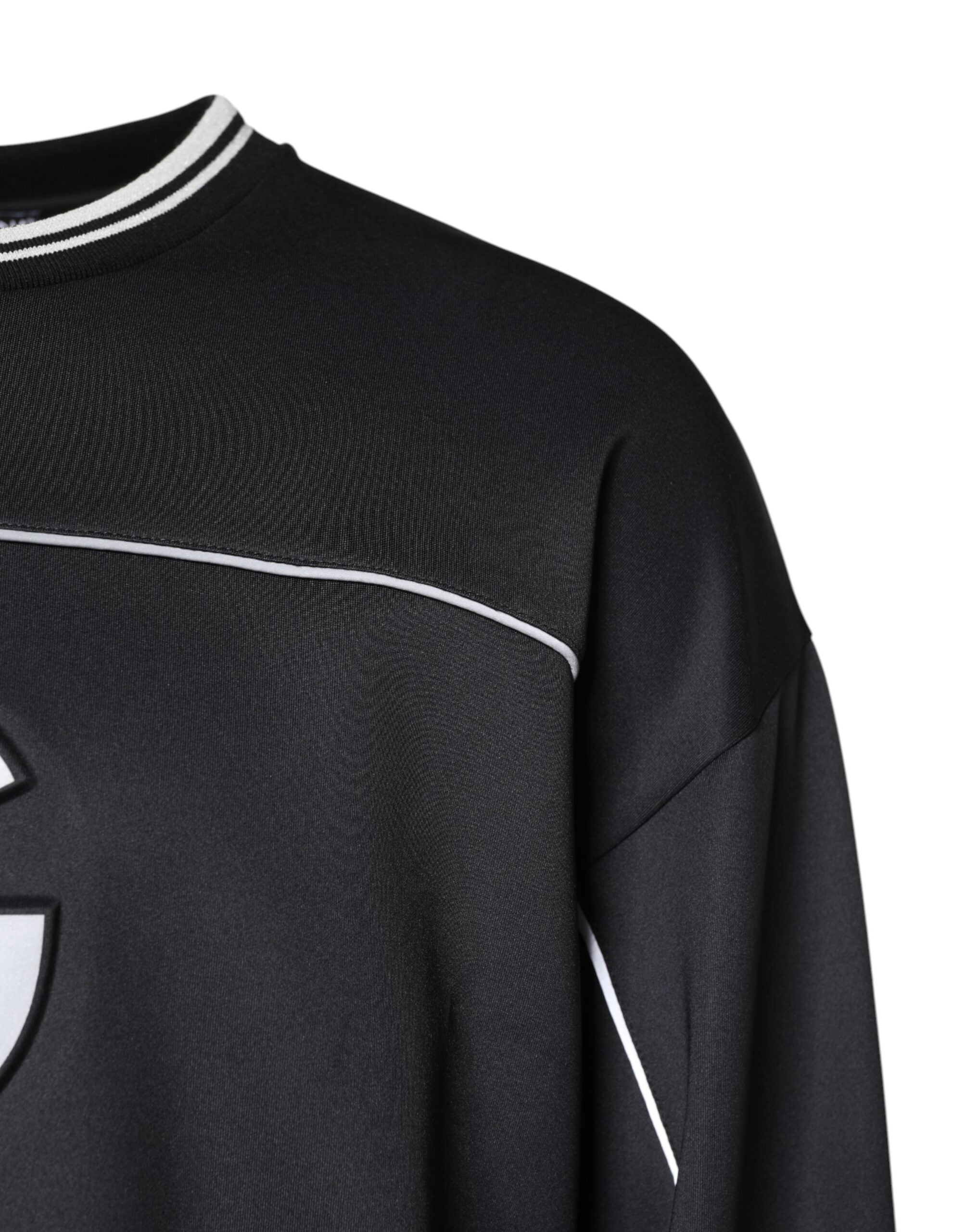 Black Logo Polyester Crew Neck Men Pullover Sweater