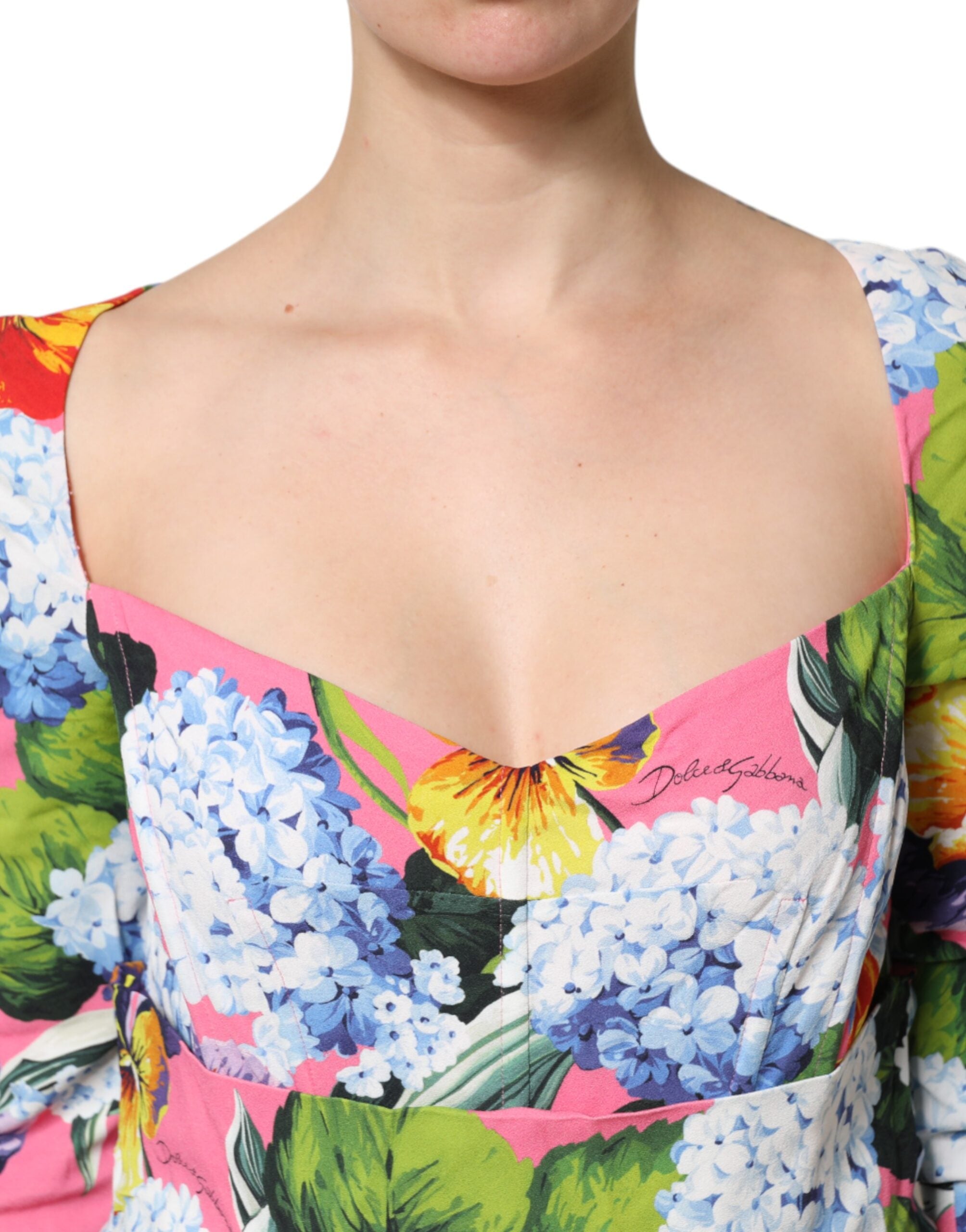 Multicolor Floral Pleated Sheath Midi Dress