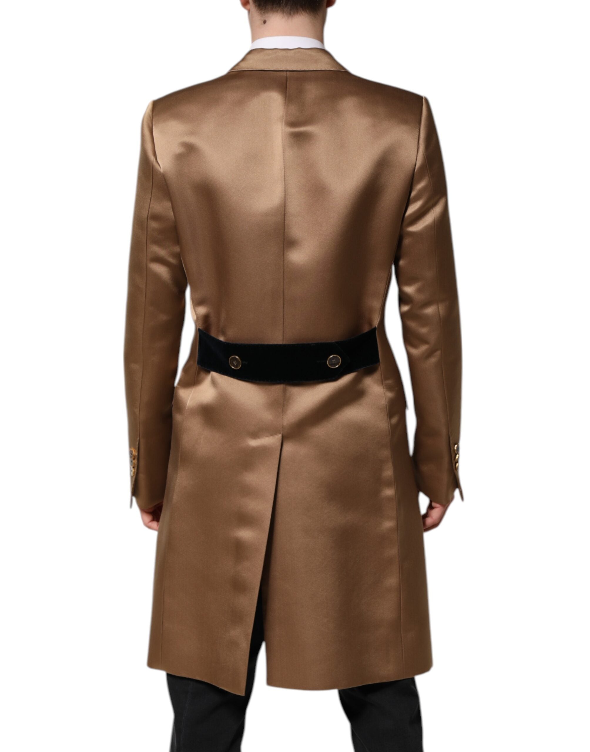 Brown Silk Single Breasted Trench Coat Jacket