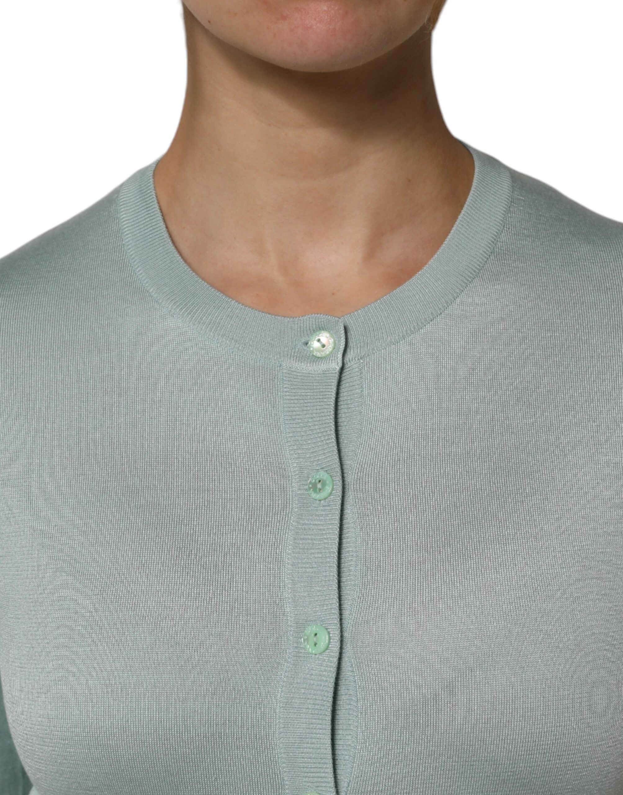 Light Green Silk Button Down Cardigan Sweater