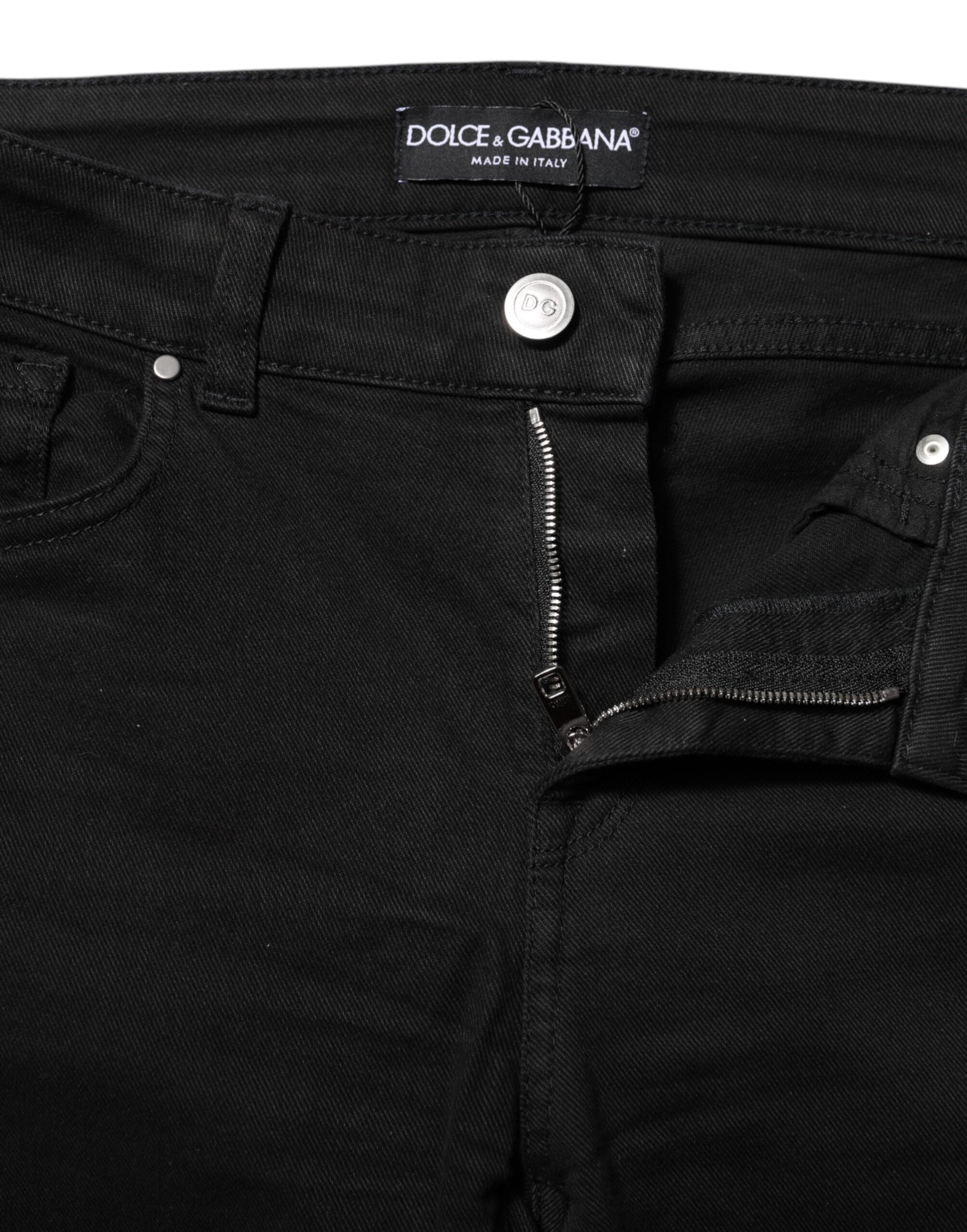 Black Cotton Skinny Mid Waisted Denim Jeans