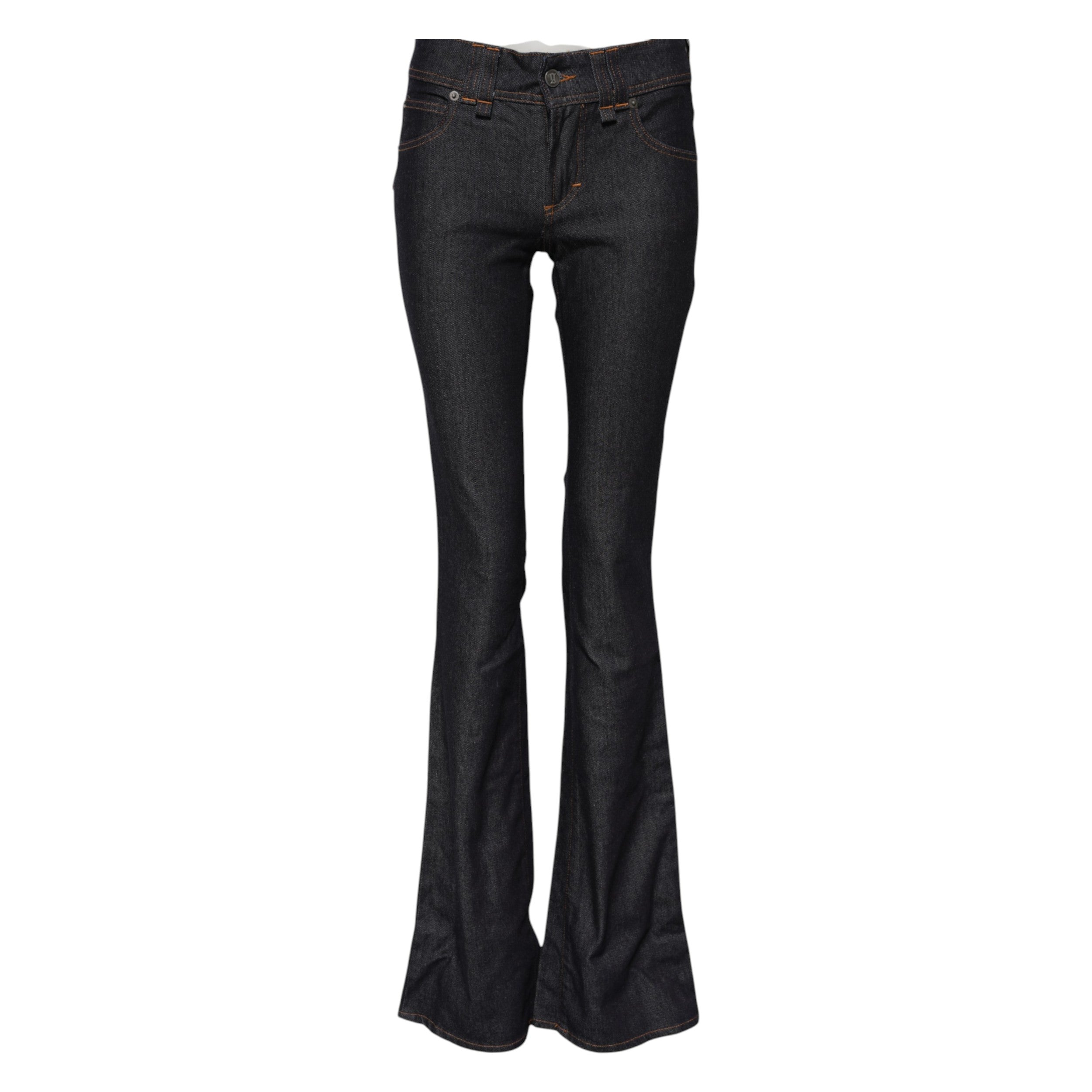 Blue Mid Waist Cotton Wide Leg Denim Jeans
