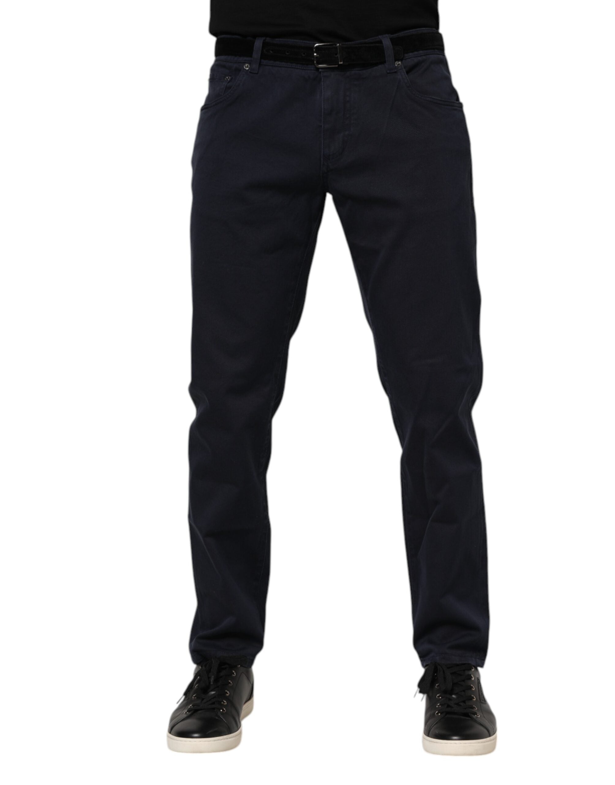 Blue Cotton Tapered Denim Jeans