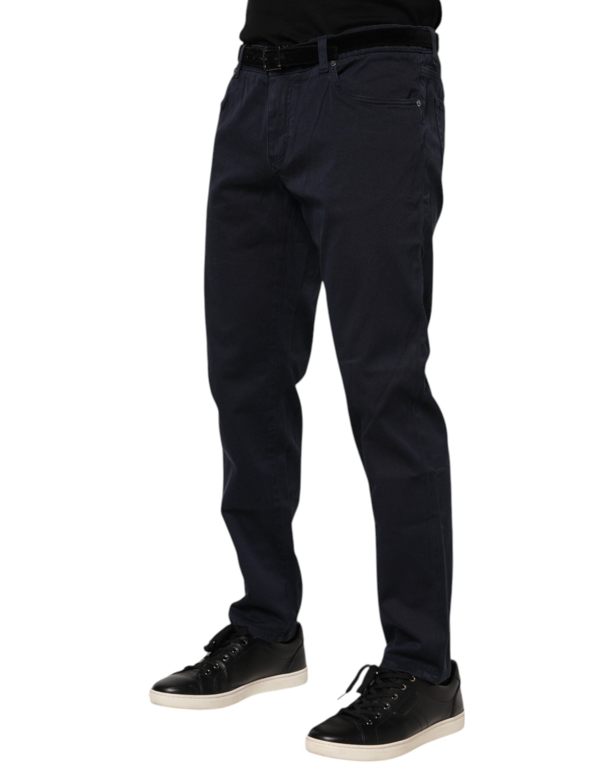 Blue Cotton Tapered Denim Jeans