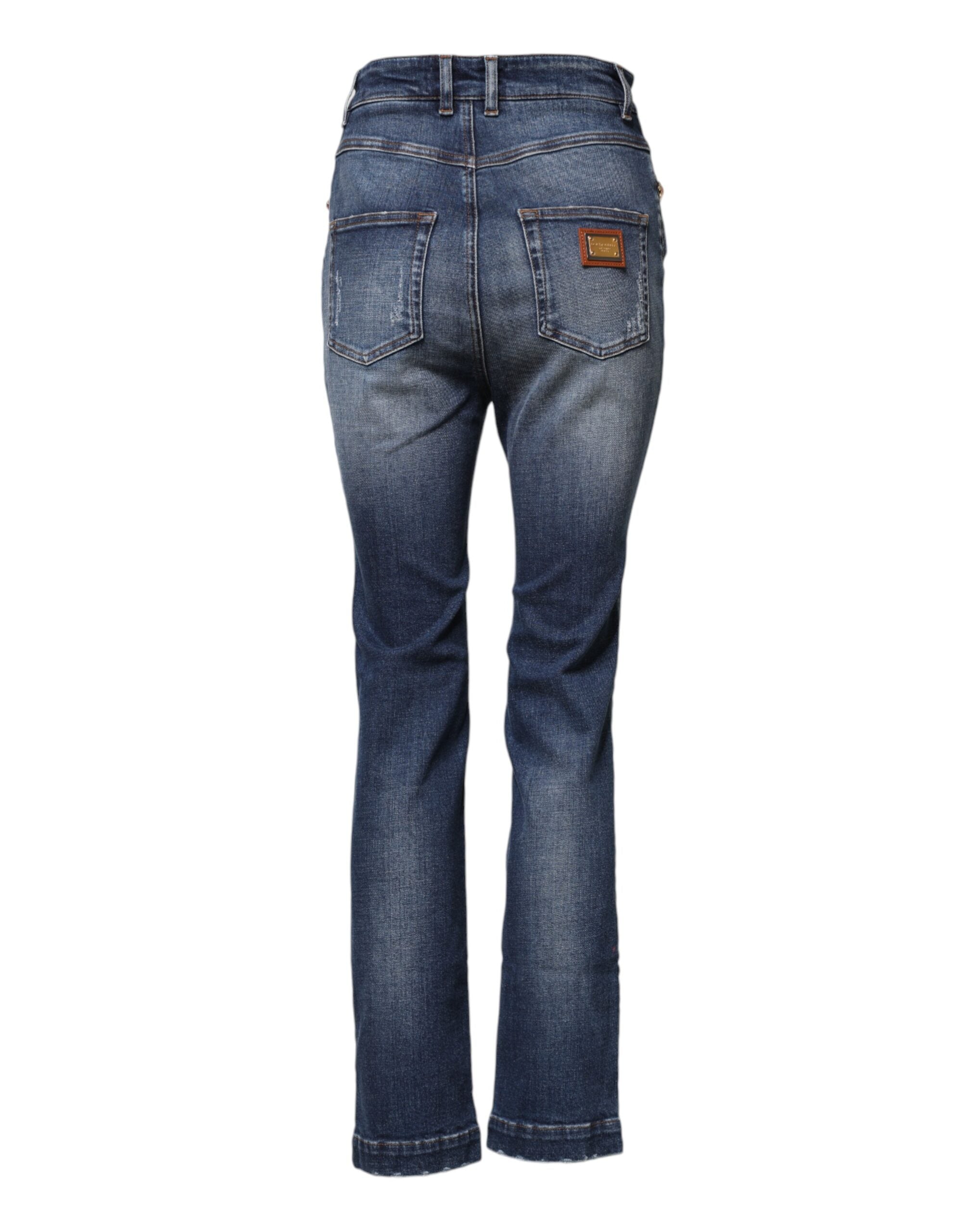 Blue Rhinestone Embellished Denim Jeans