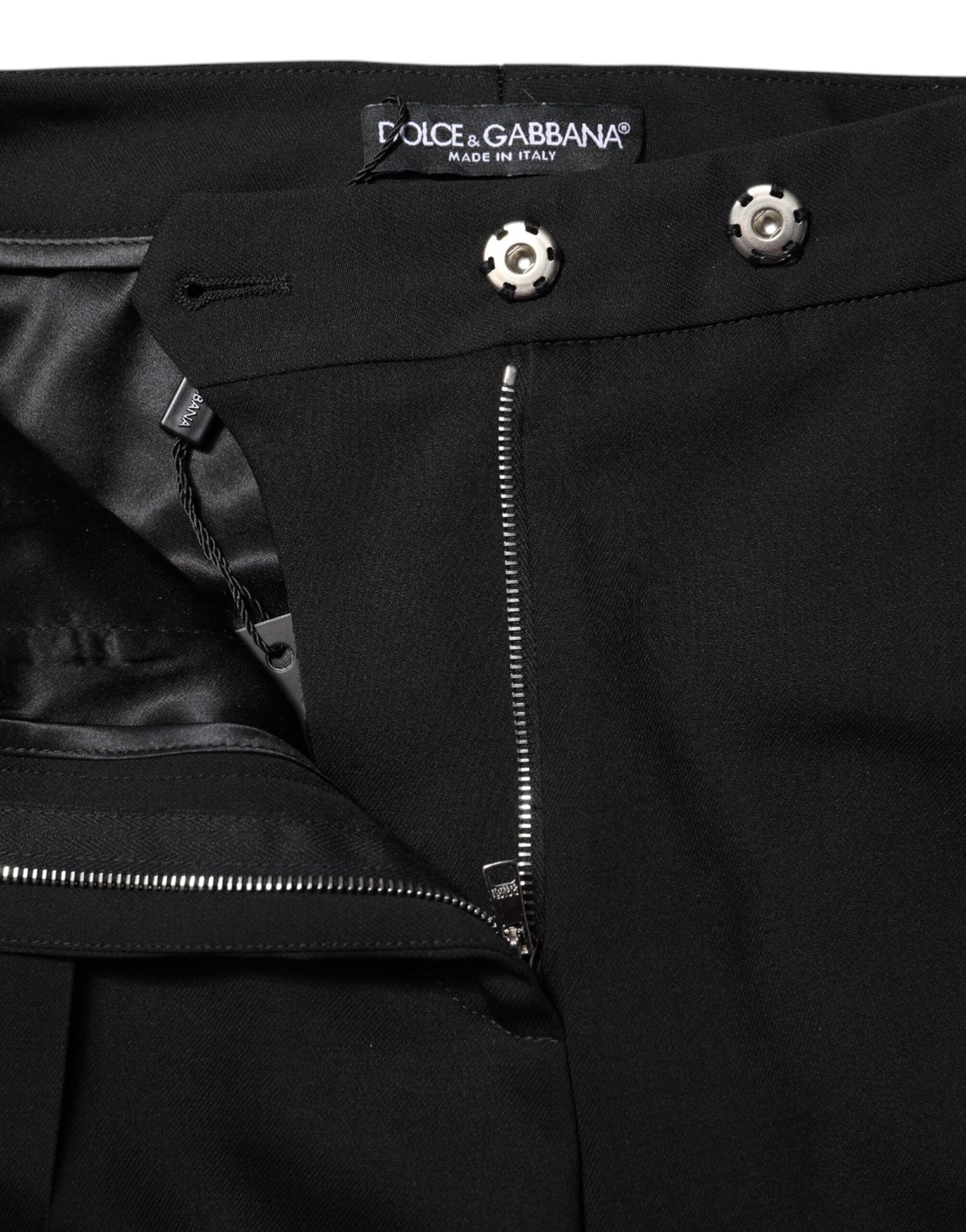 Black Wool High Waist Flared Pants